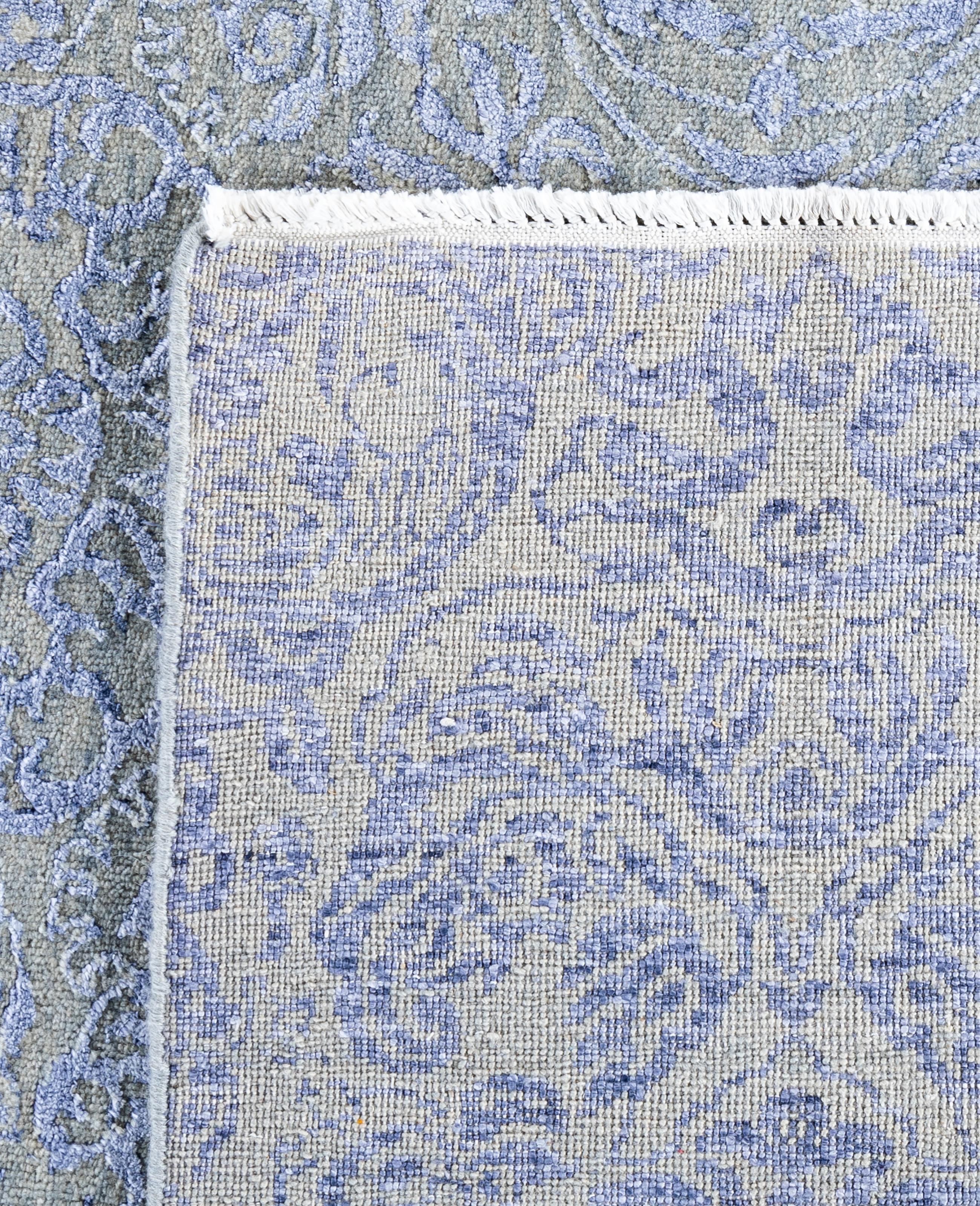 Tapis traditionnel beige noué à la main en laine et soie 9' 1