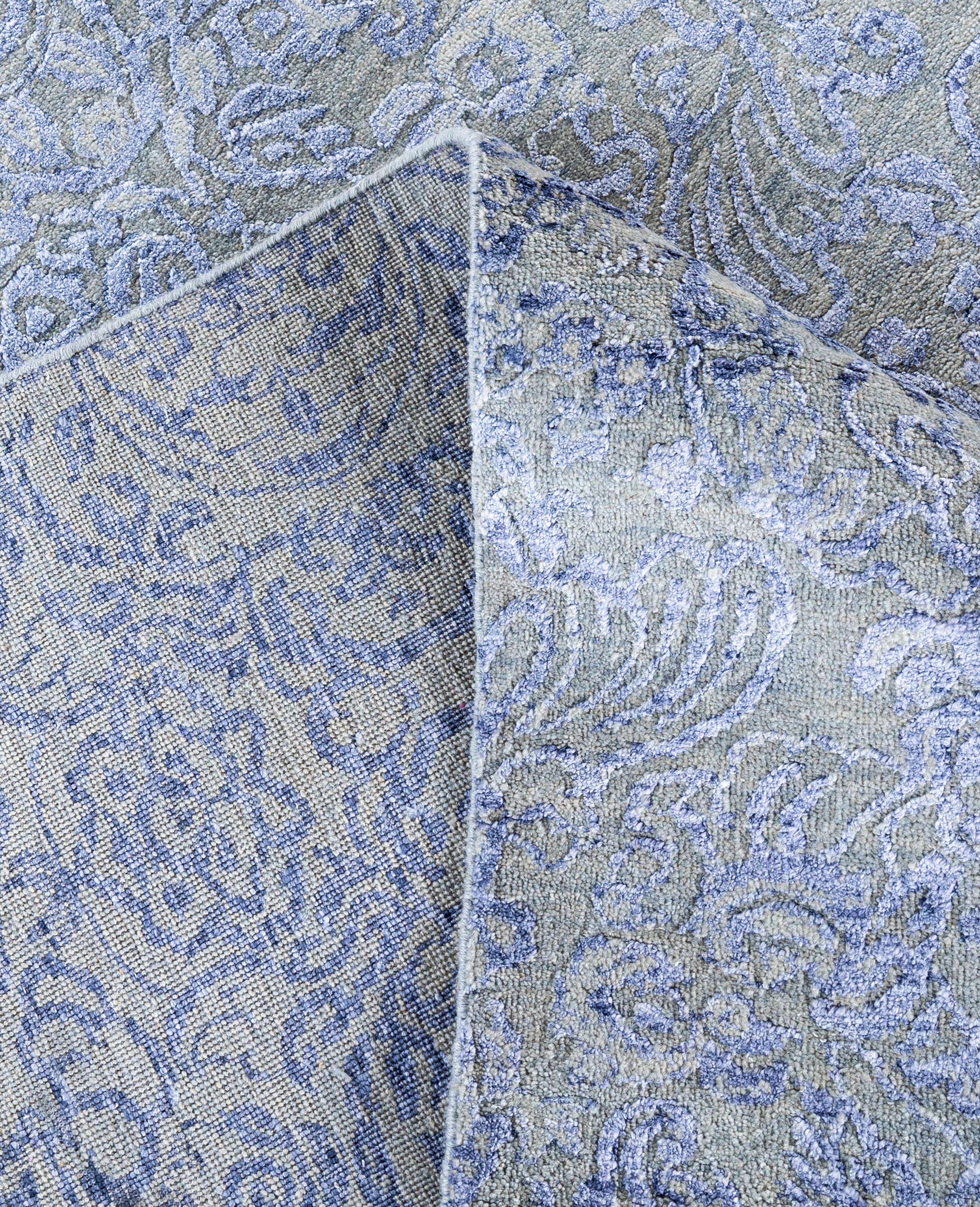 XXIe siècle et contemporain Tapis traditionnel beige noué à la main en laine et soie 9' 1