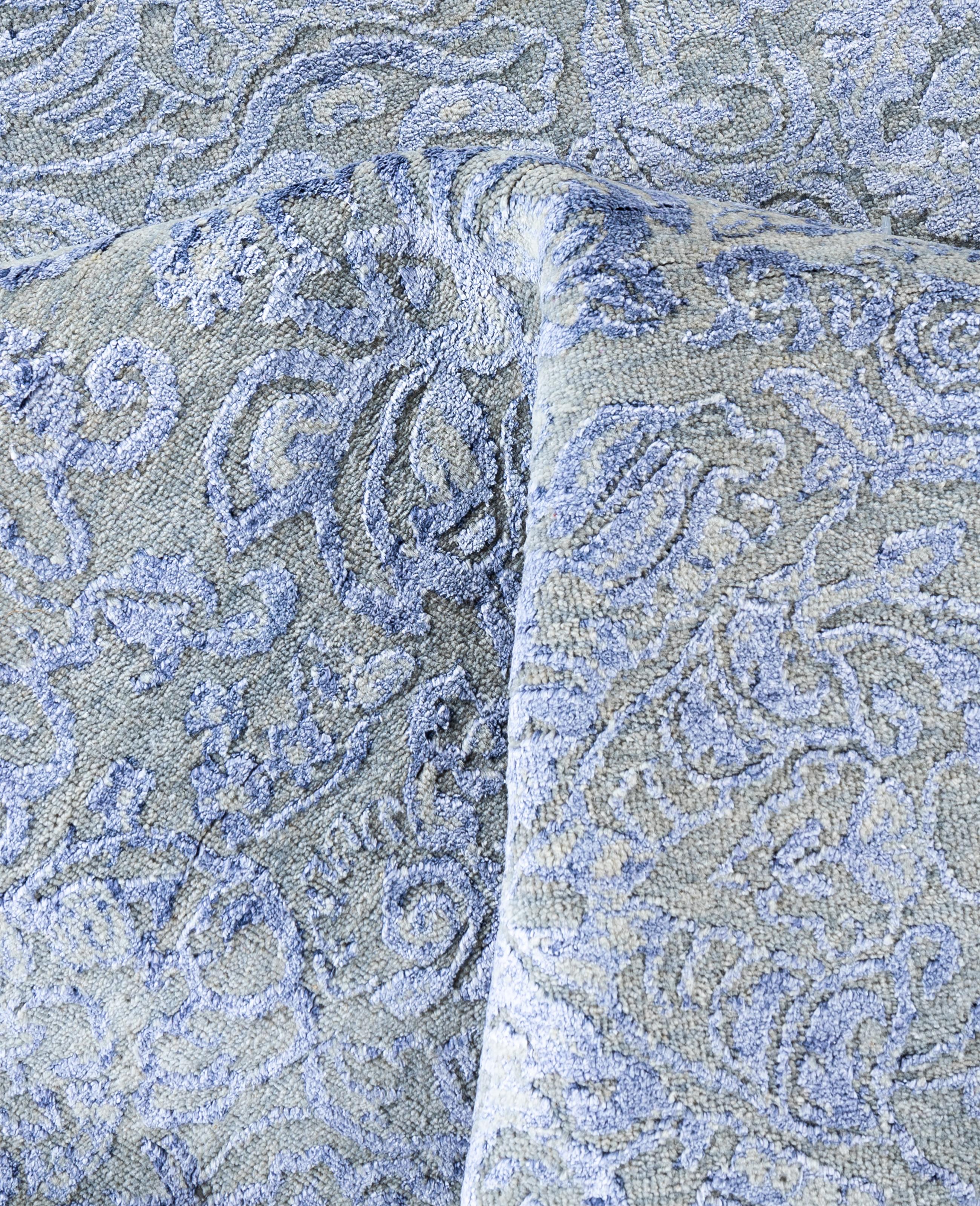 Laine Tapis traditionnel beige noué à la main en laine et soie 9' 1