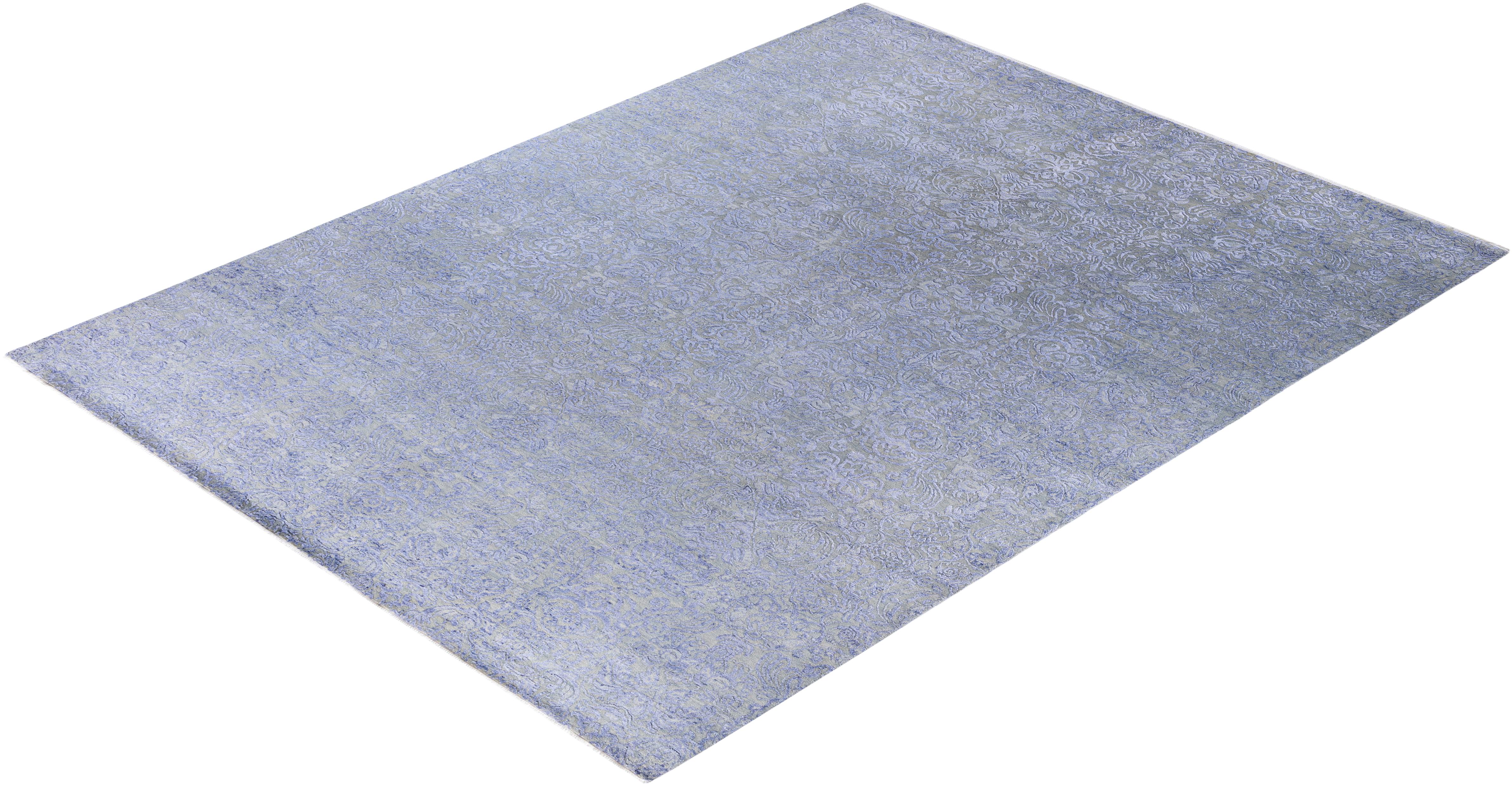 Tapis traditionnel beige noué à la main en laine et soie 9' 1