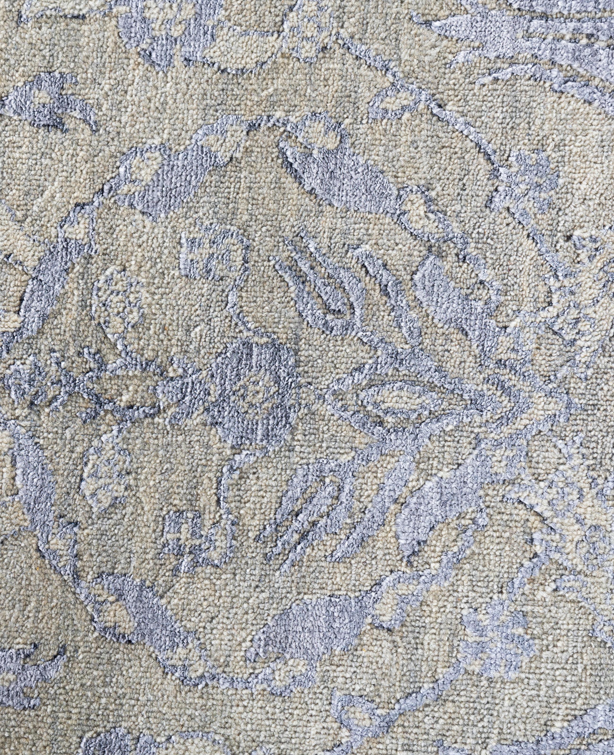 Indian Traditional Floral Wool, Silk Hand Knotted Beige Area Rug 9' 3