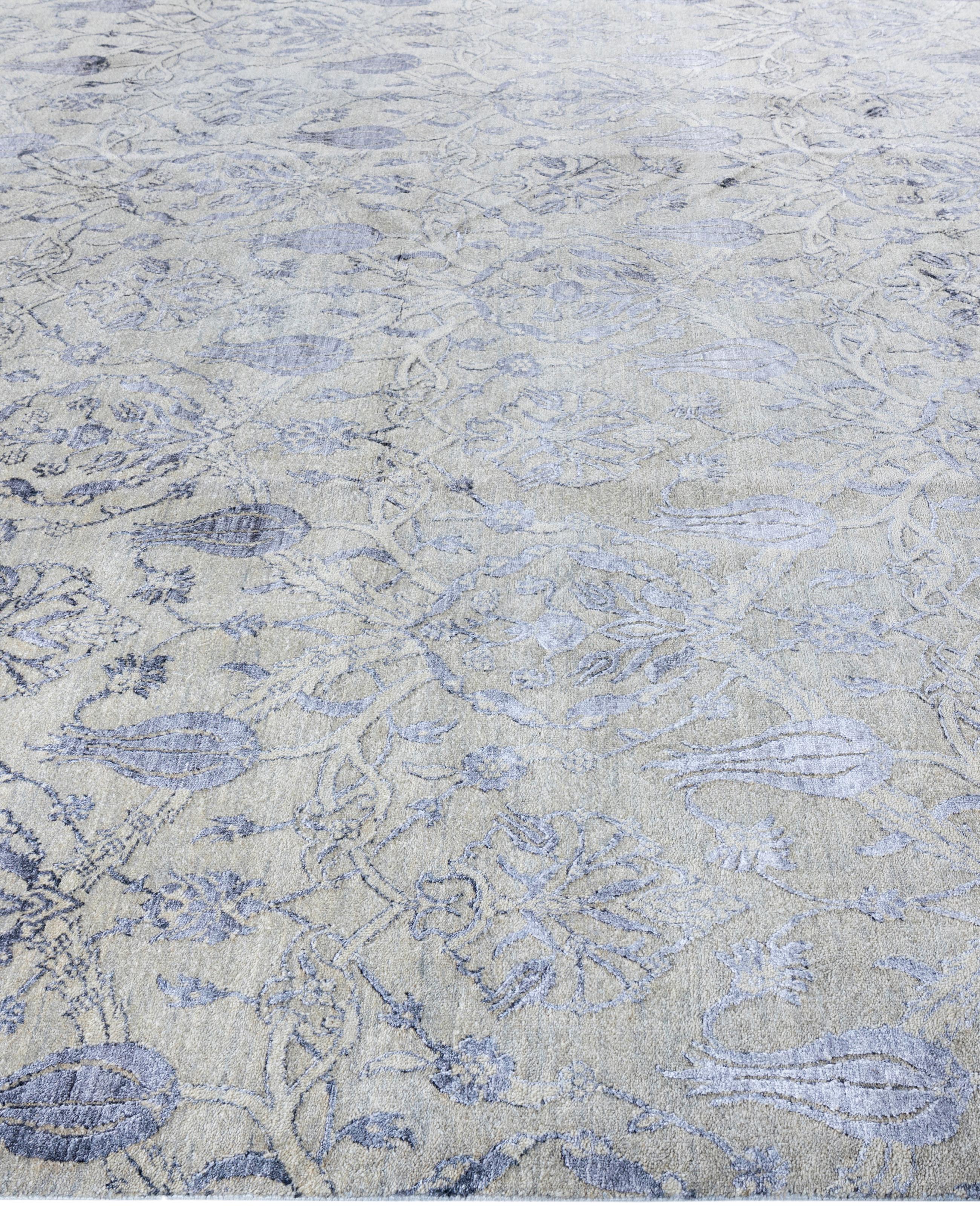 Hand-Knotted Traditional Floral Wool, Silk Hand Knotted Beige Area Rug 9' 3
