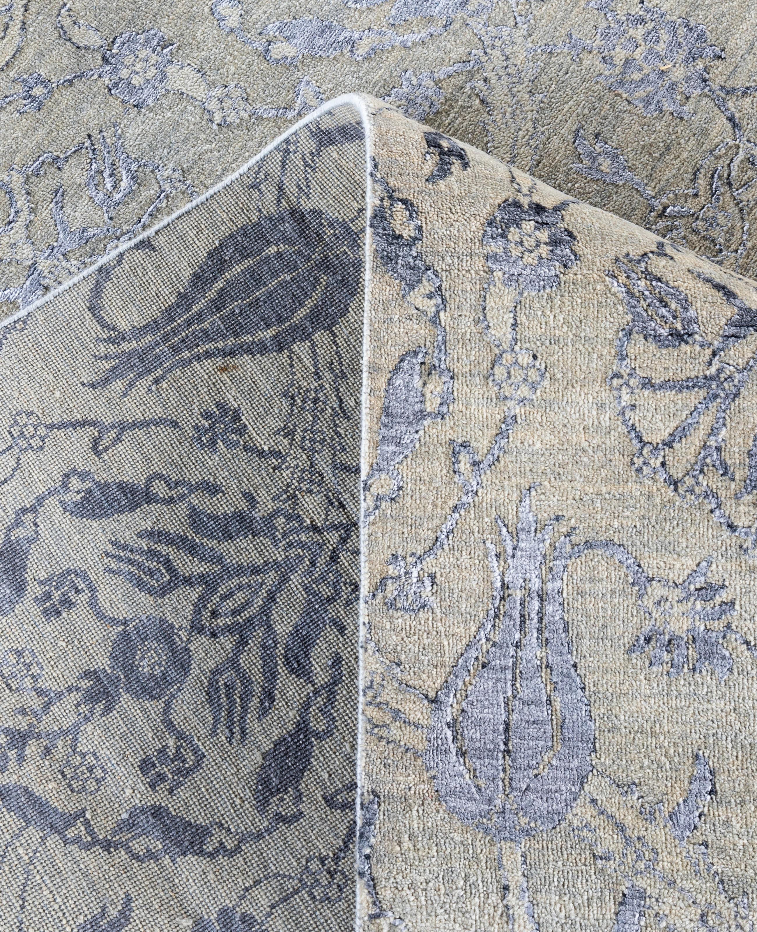 Contemporary Traditional Floral Wool, Silk Hand Knotted Beige Area Rug 9' 3