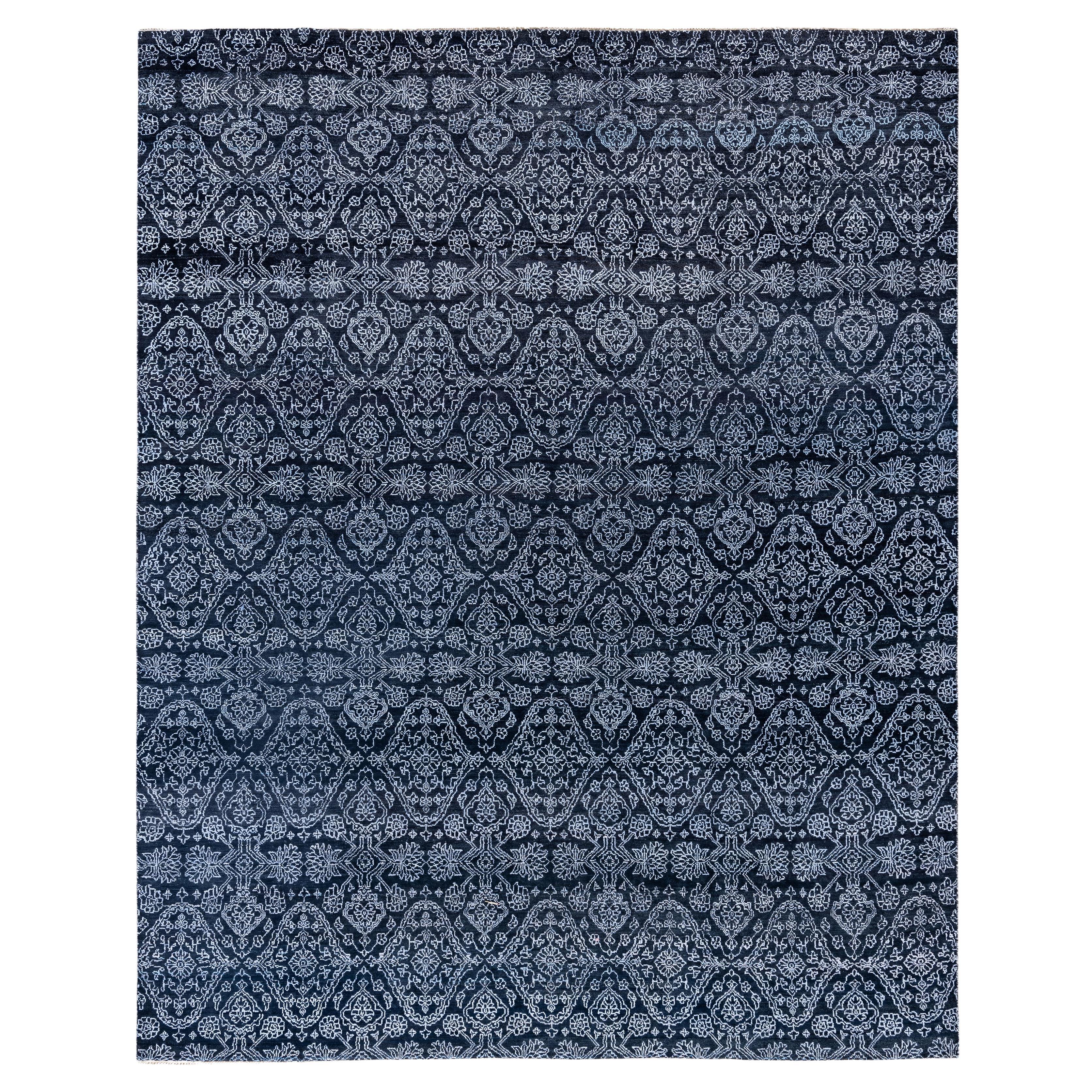 Traditional Floral Wool, Silk Hand Knotted Black Area Rug 8' 2" x 10' 2"
