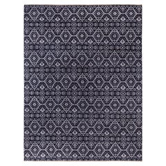 Traditional Floral Wool, Silk Hand Knotted Black Area Rug 9' 1" x 12' 1" (Tapis à fleurs traditionnel en laine et soie, noué à la main)