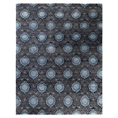 Traditioneller handgeknüpfter schwarzer Teppich aus Wolle und Seide mit Blumenmuster 9' 3" x 11' 10"