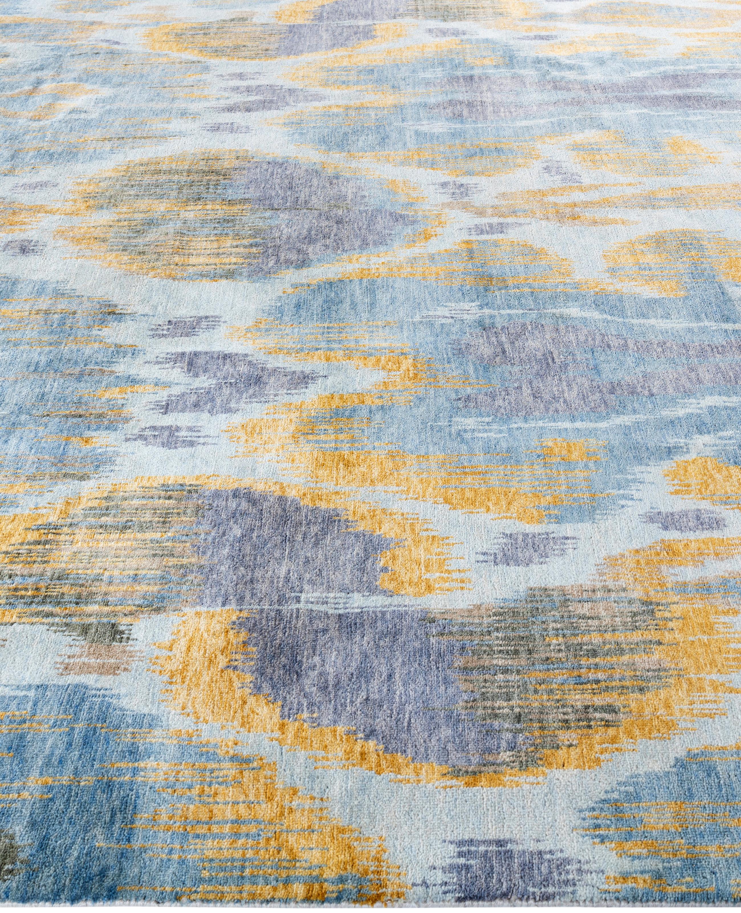 Noué à la main Traditional Floral Wool, Silk Hand Knotted Blue Area Rug 8' 1