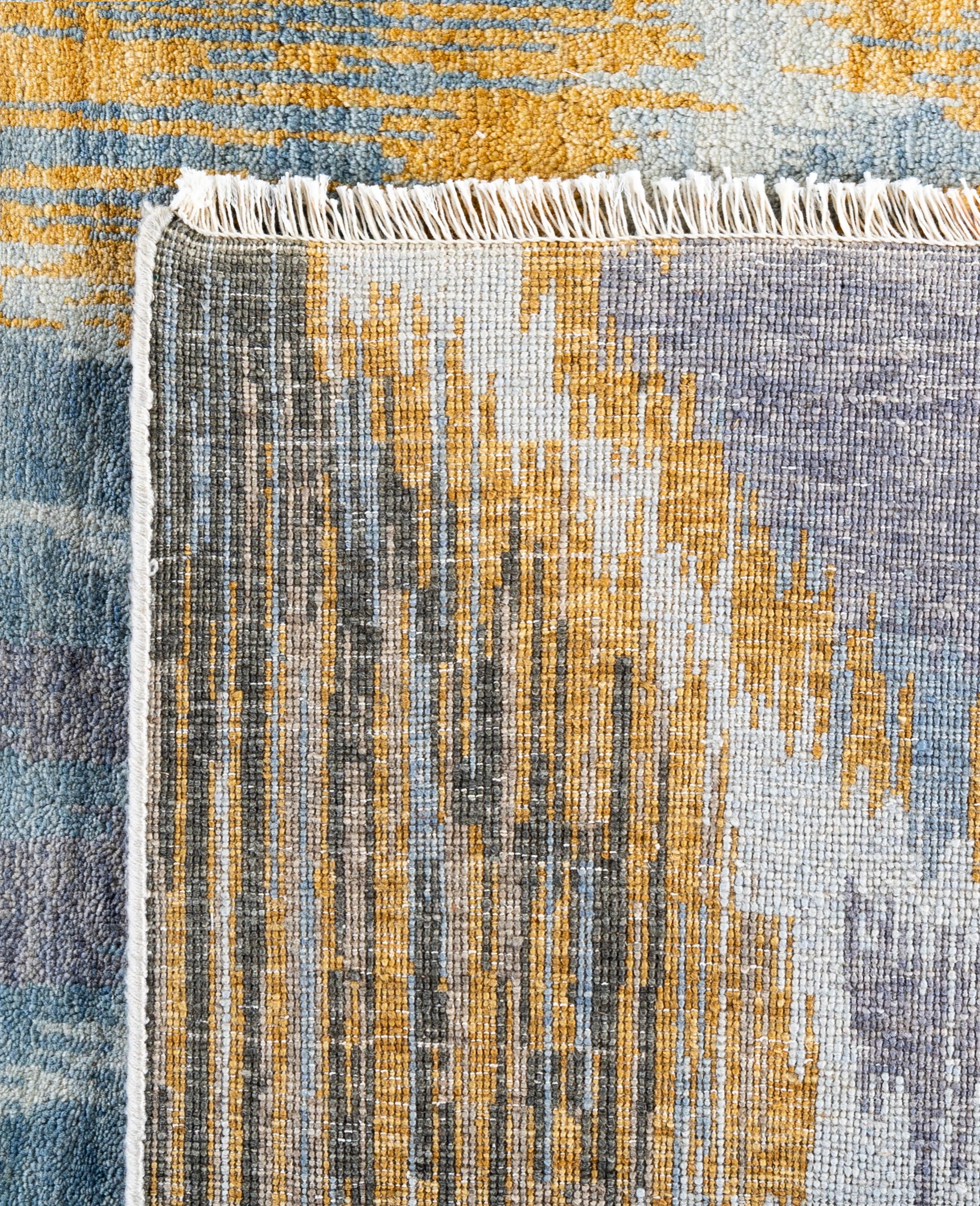 Traditional Floral Wool, Silk Hand Knotted Blue Area Rug 8' 1