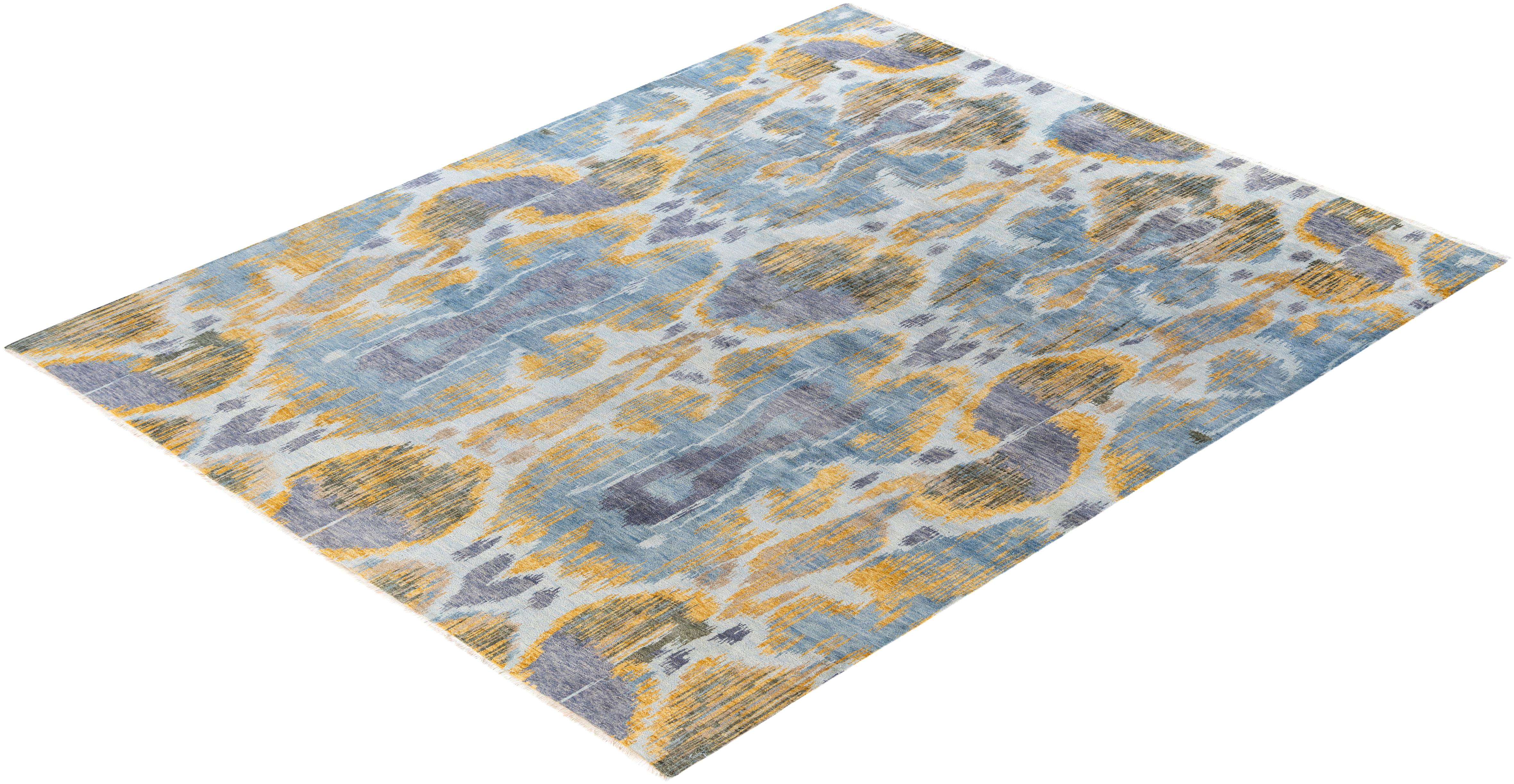 Traditional Floral Wool, Silk Hand Knotted Blue Area Rug 8' 1