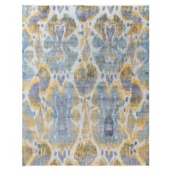 Tappeto blu tradizionale floreale in lana e seta annodato a mano 8' 1" x 10' 1"