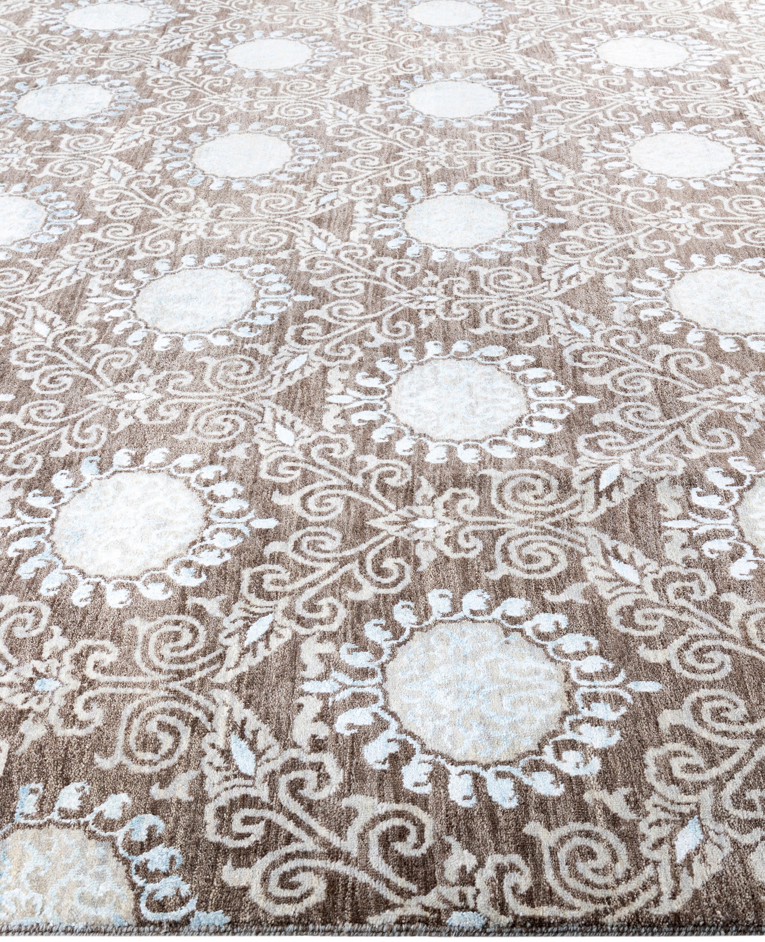 Hand-Knotted Traditional Floral Wool, Silk Hand Knotted Brown Area Rug 9' 1