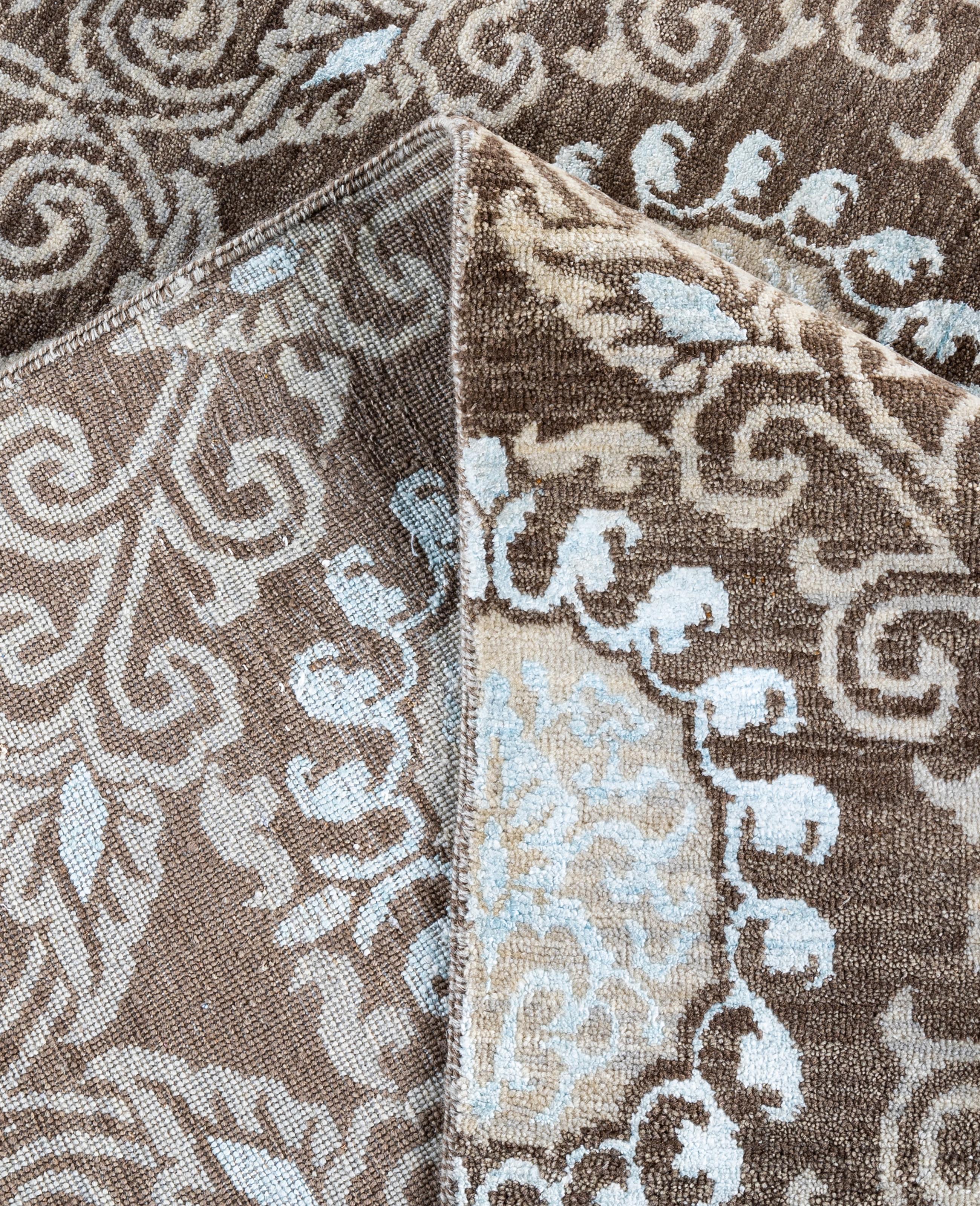 Contemporary Traditional Floral Wool, Silk Hand Knotted Brown Area Rug 9' 1