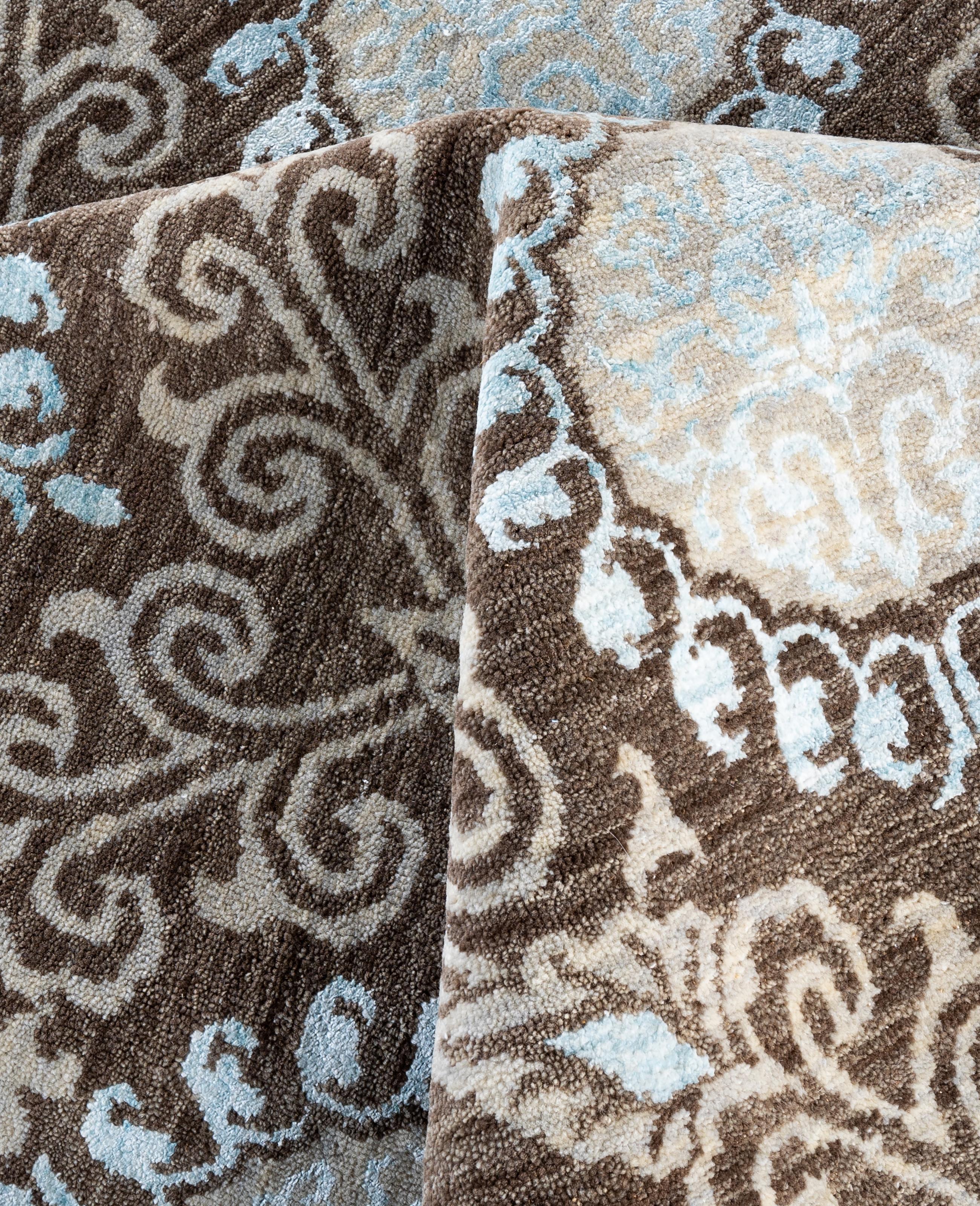 Traditional Floral Wool, Silk Hand Knotted Brown Area Rug 9' 1