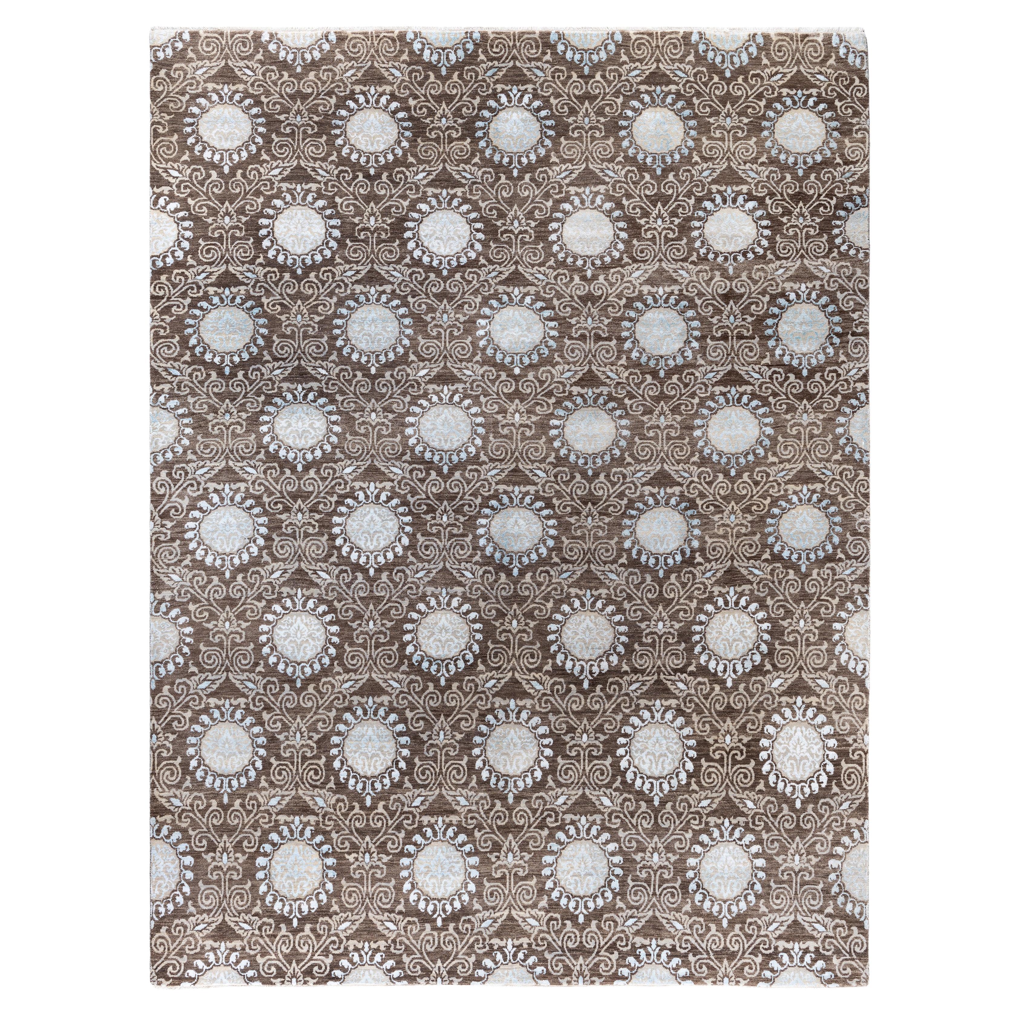 Traditional Floral Wool, Silk Hand Knotted Brown Area Rug 9' 1" x 11' 10"
