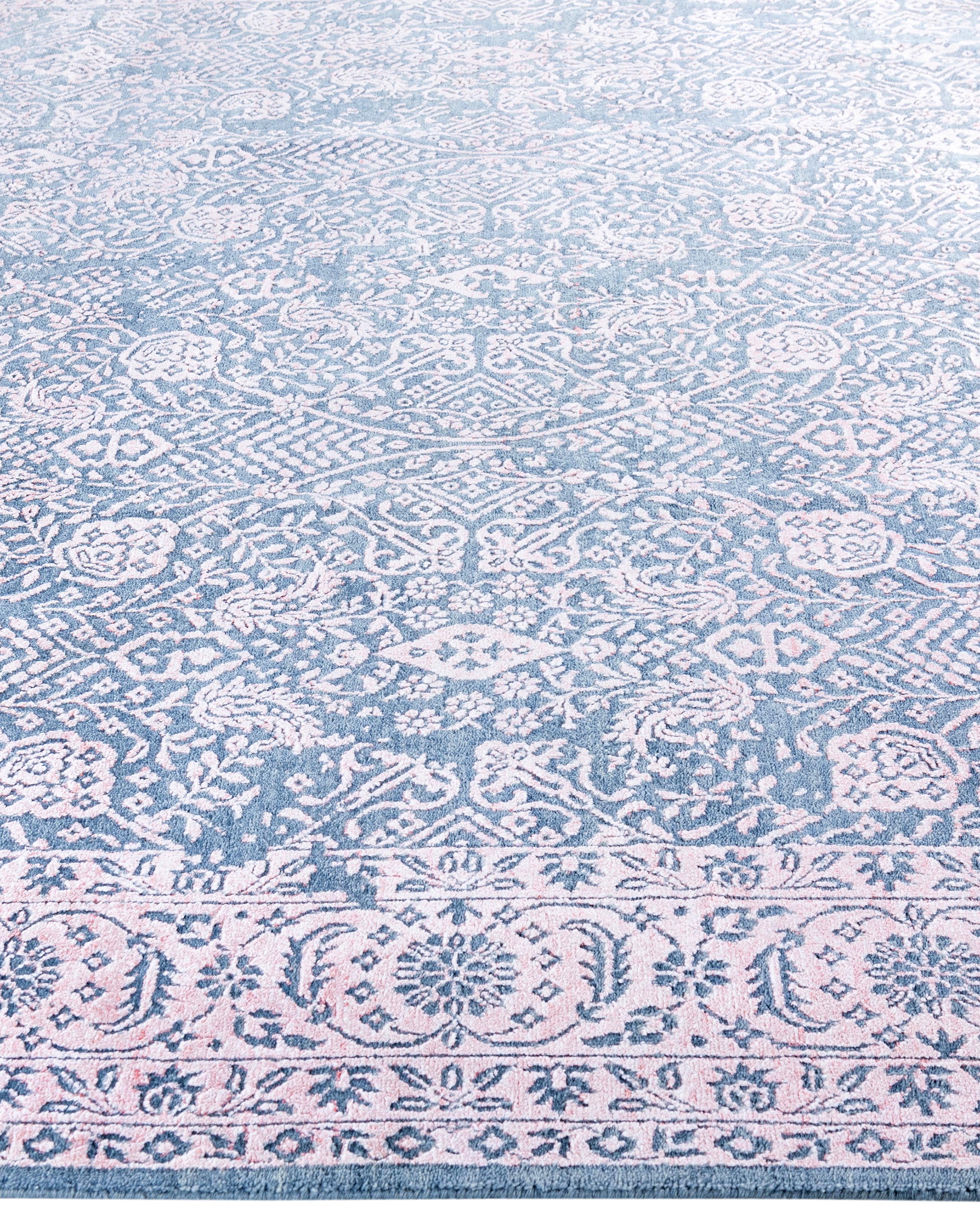 Alfombra Tradicional Floral de Lana y Seda Anudada a Mano Gris 8' 0