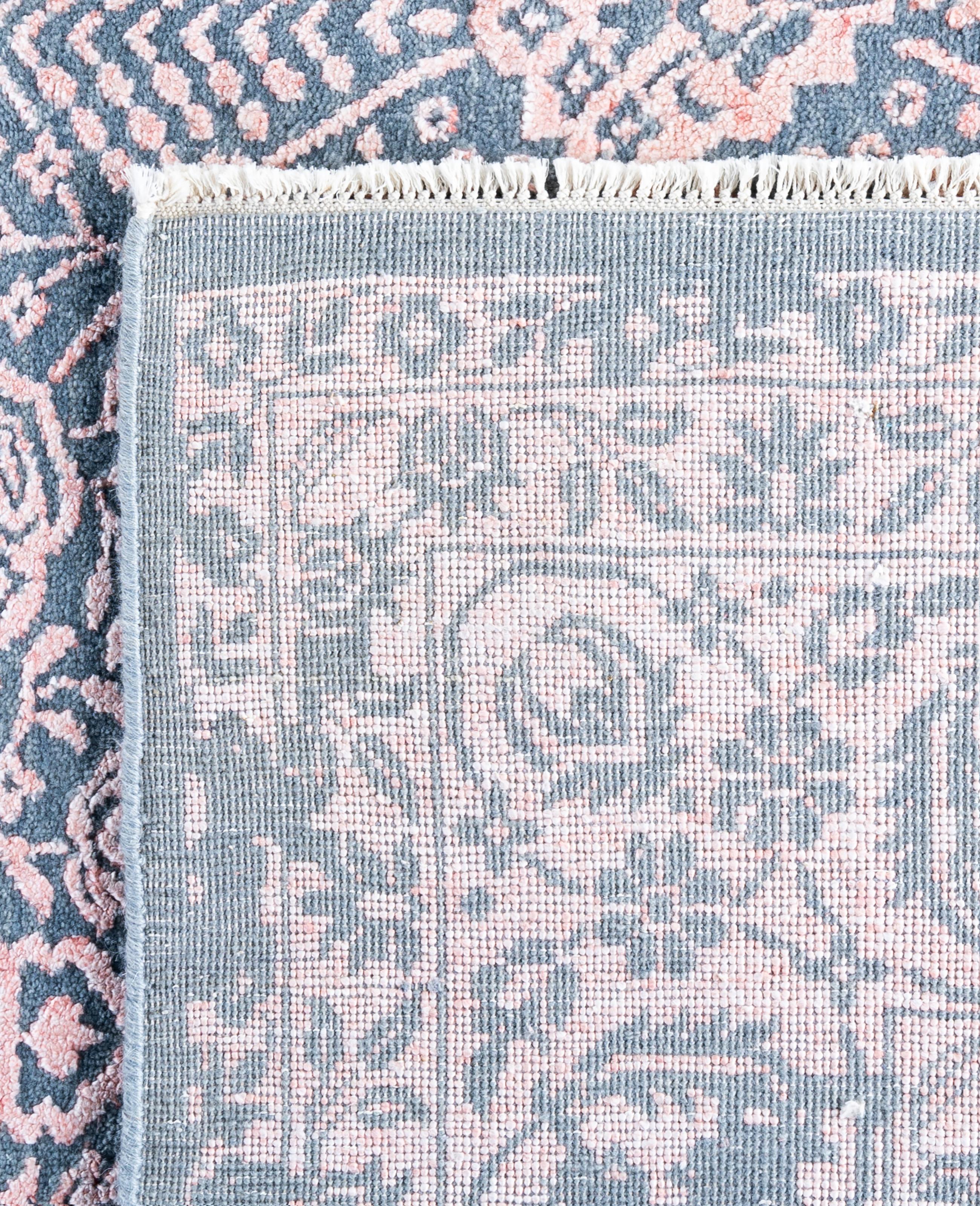 Alfombra Tradicional Floral de Lana y Seda Anudada a Mano Gris 8' 0