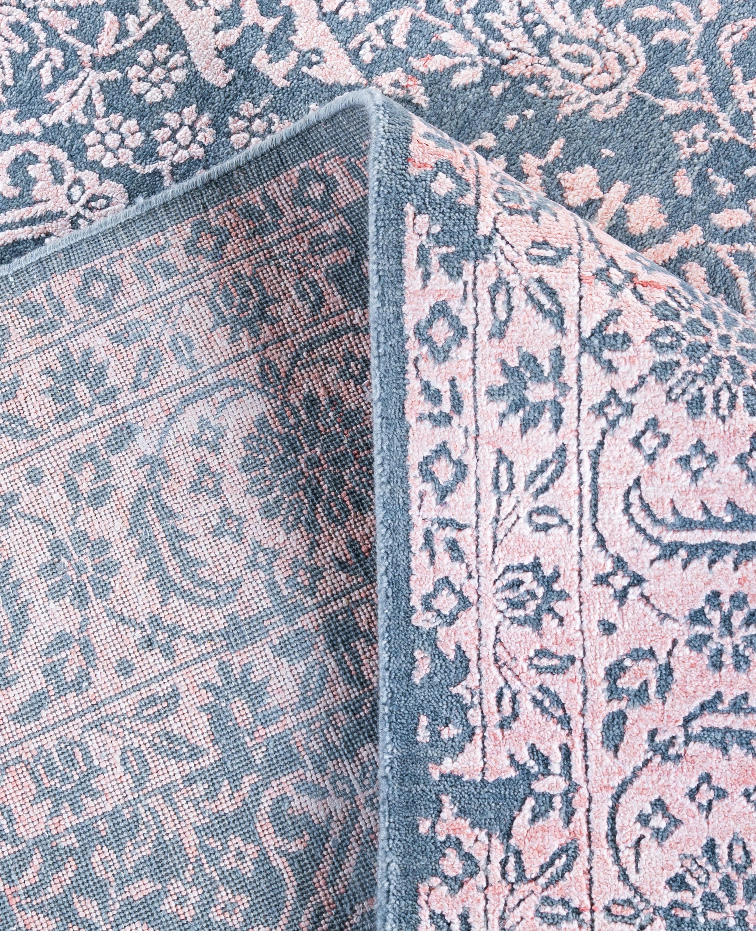 Alfombra Tradicional Floral de Lana y Seda Anudada a Mano Gris 8' 0