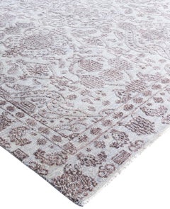 Traditioneller handgeknüpfter grauer Teppich aus Wolle und Seide mit Blumenmuster 8' 0" x 10' 1"