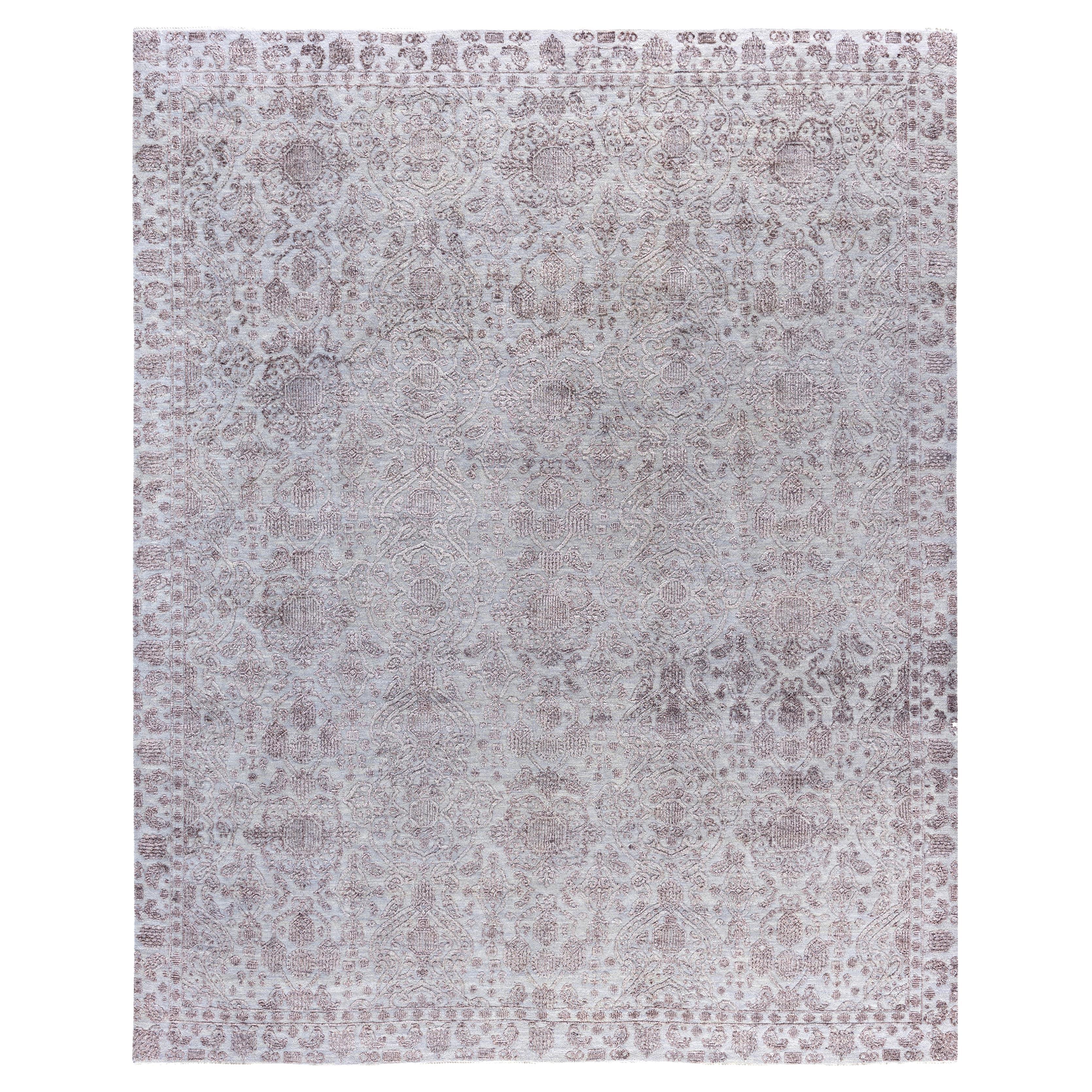 Tapis traditionnel floral en laine et soie, noué à la main, de couleur grise 8' 0" x 10' 1".