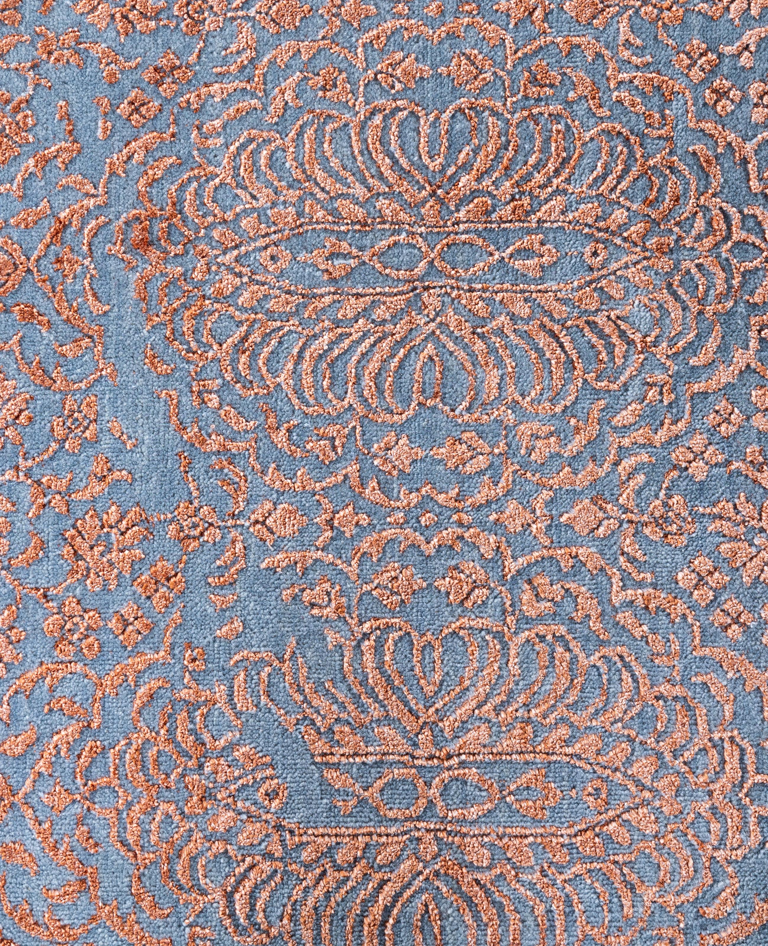 Alfombra Tradicional Floral de Lana y Seda Anudada a Mano, Gris 8' 0