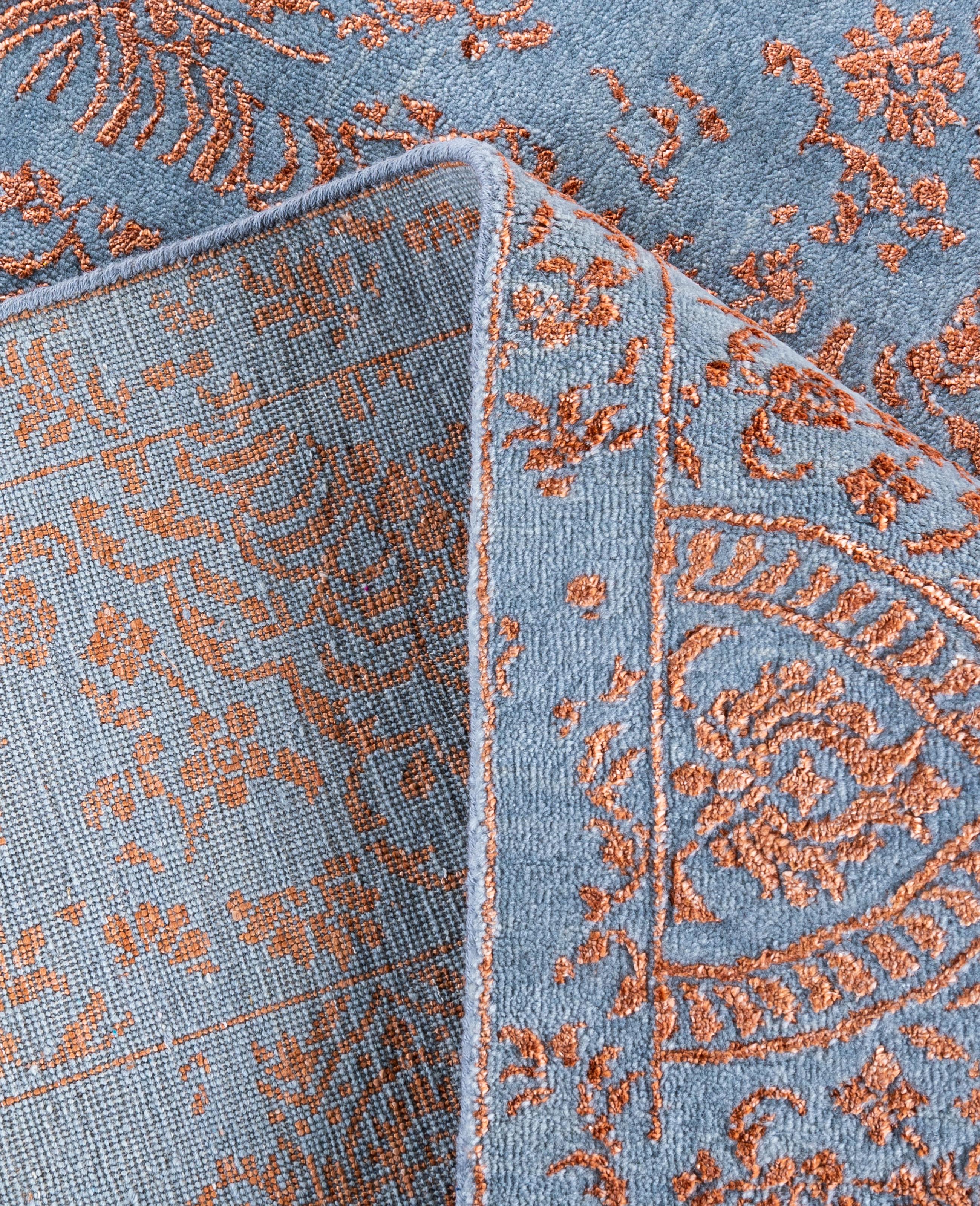 Alfombra Tradicional Floral de Lana y Seda Anudada a Mano, Gris 8' 0