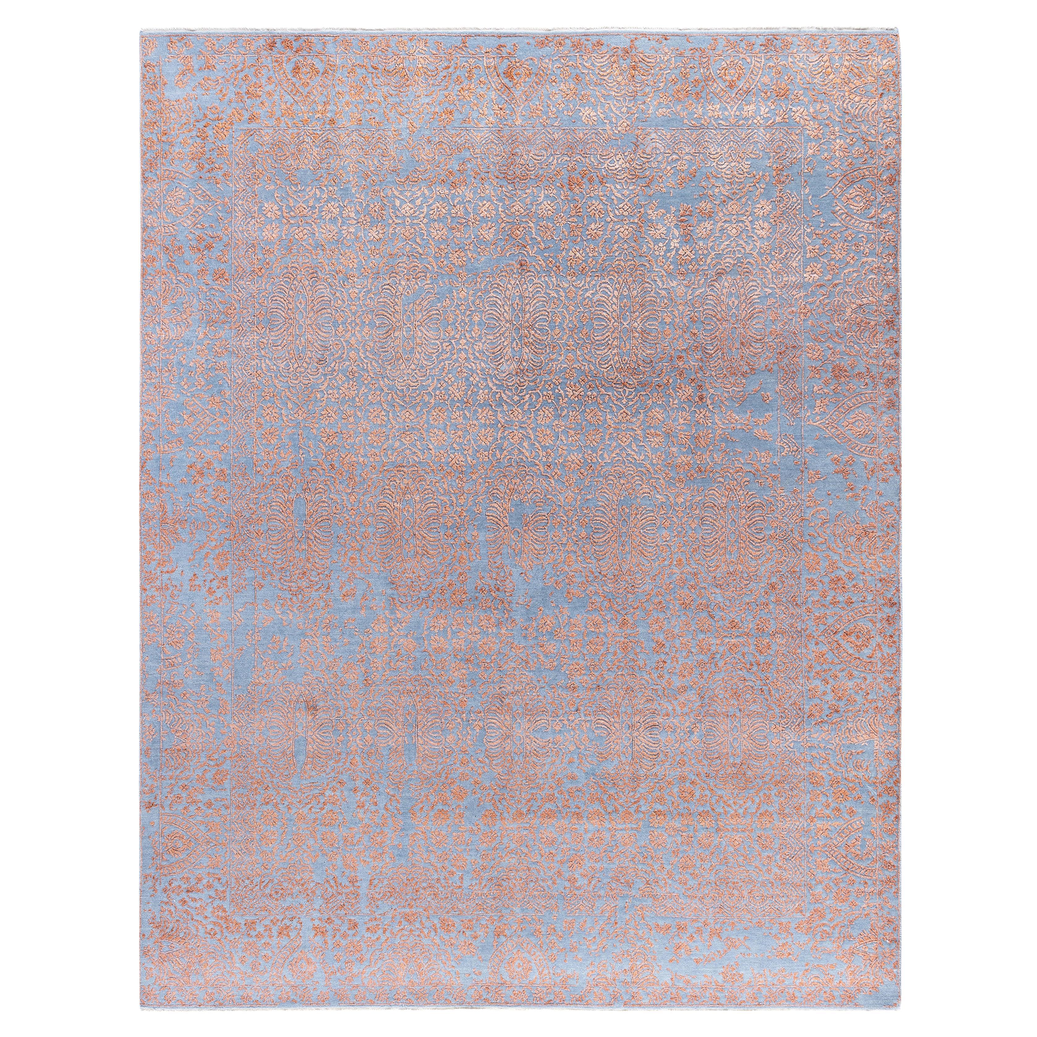 Tapis traditionnel floral en laine et soie, noué à la main, de couleur grise 8' 0" x 10' 3".