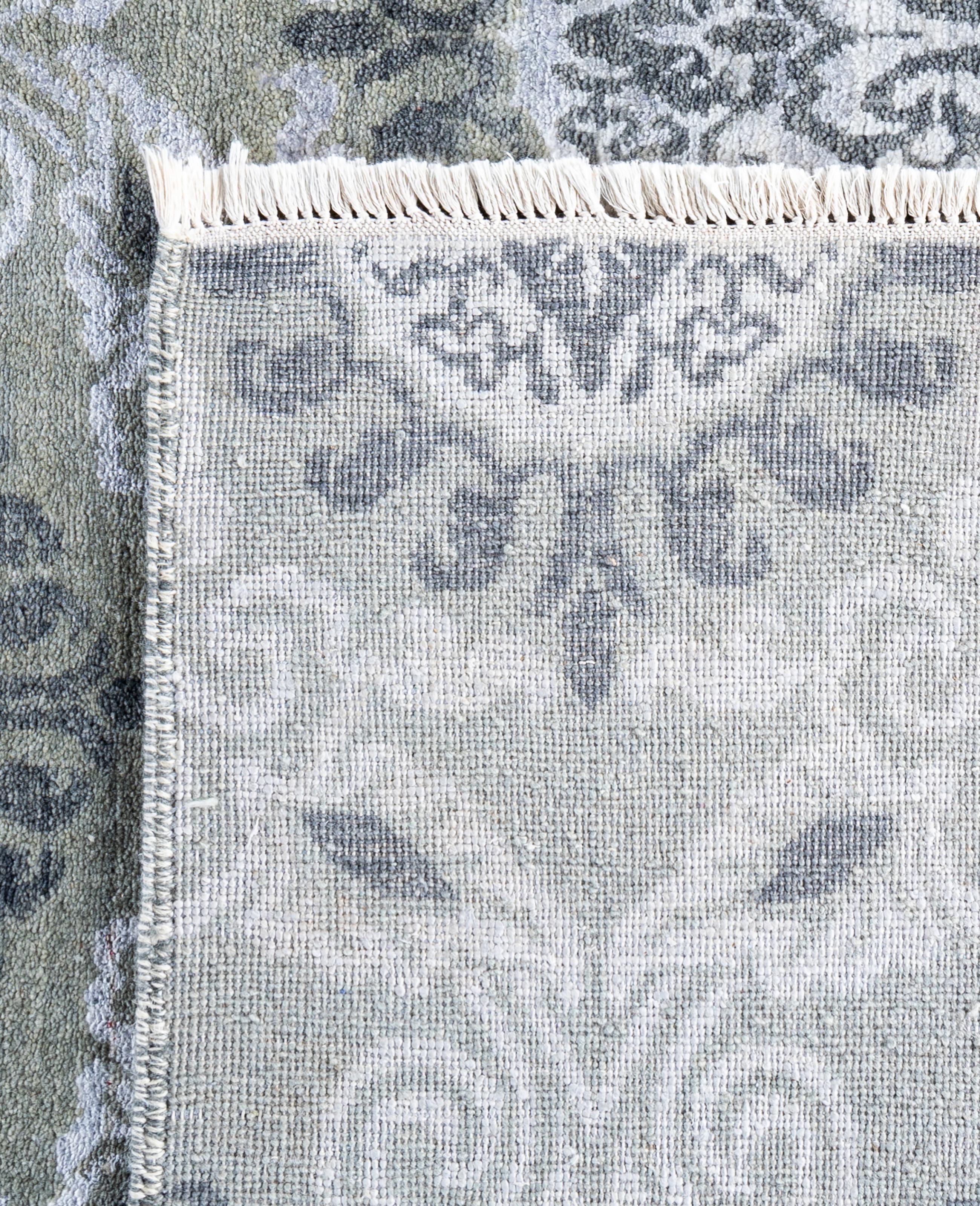 Traditional Floral Wool, Silk Hand Knotted Gray Area Rug 8' 1