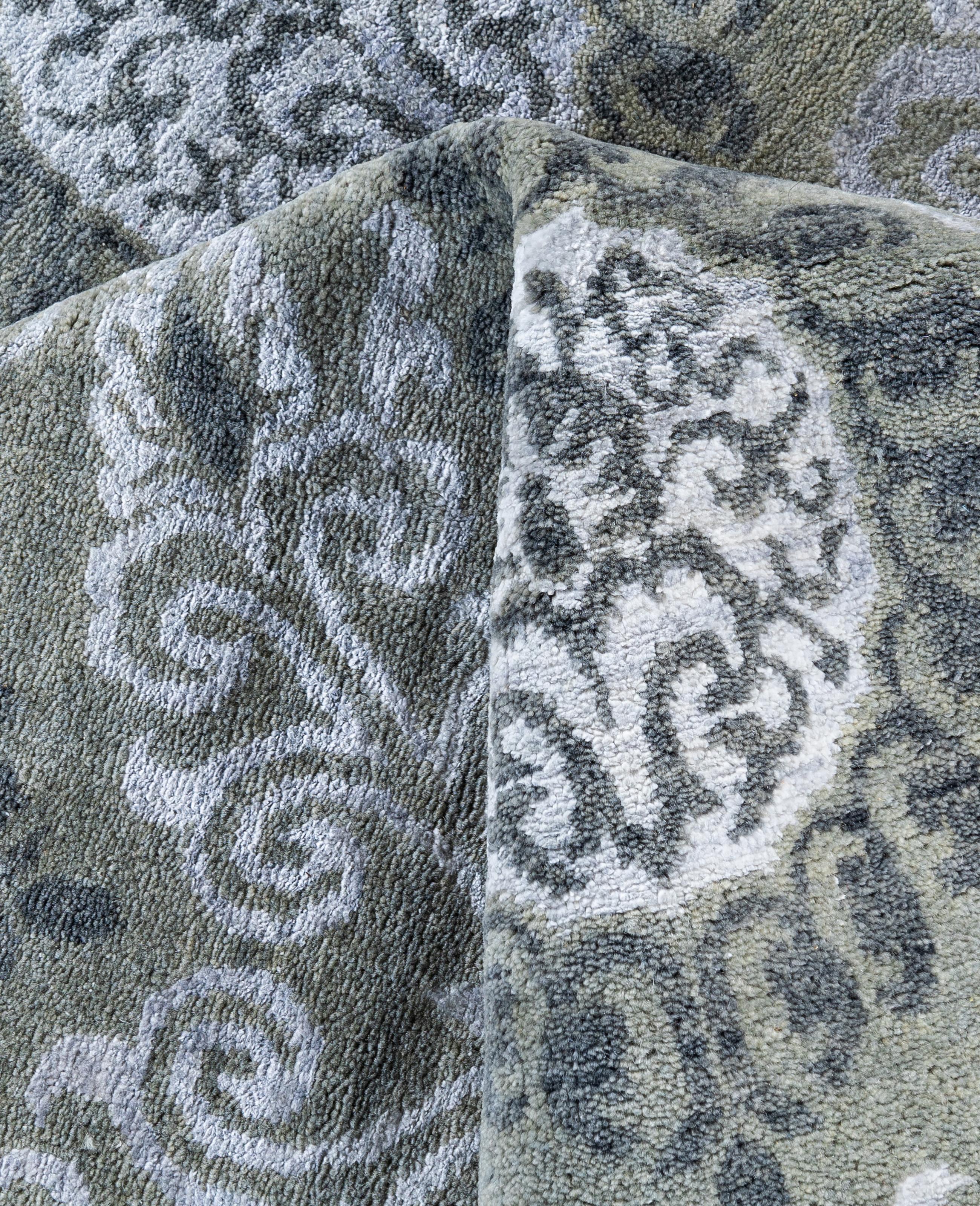 Laine Traditional Floral Wool, Silk Hand Knotted Gray Area Rug 8' 1