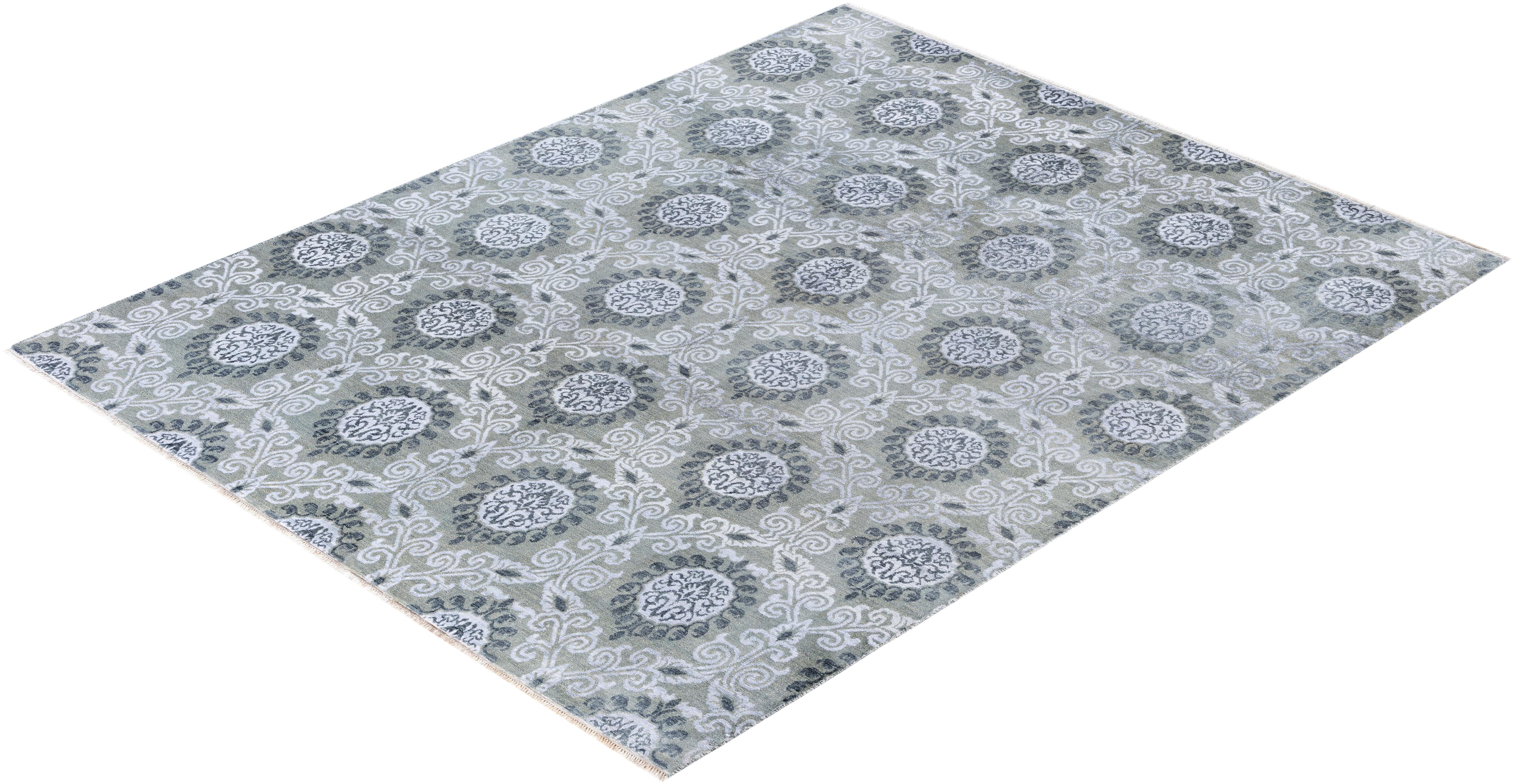 Traditional Floral Wool, Silk Hand Knotted Gray Area Rug 8' 1