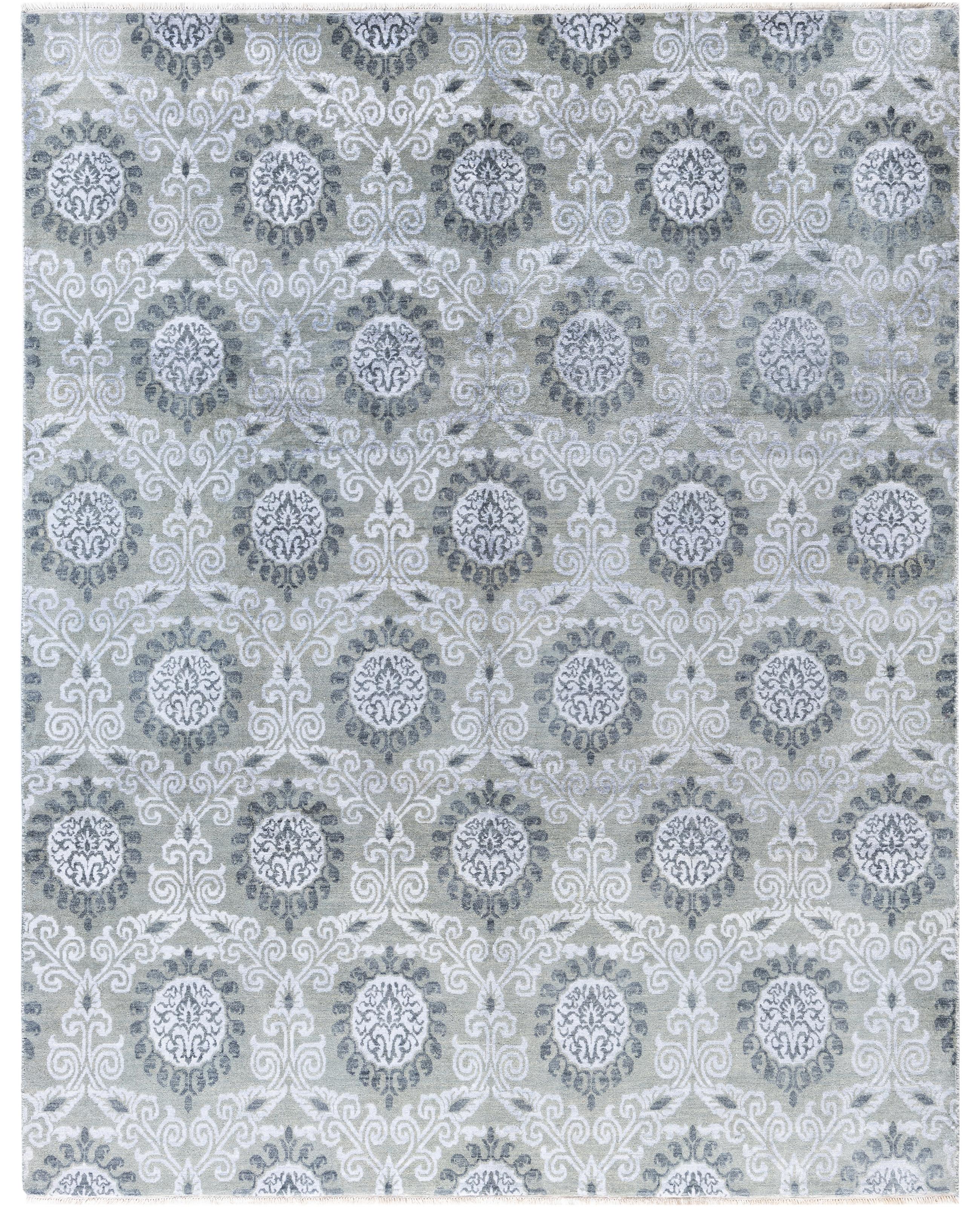 Traditional Floral Wool, Silk Hand Knotted Gray Area Rug 8' 1" x 10' 2" (Tapis traditionnel floral en laine et soie)