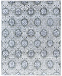 Traditioneller handgeknüpfter grauer Teppich aus Wolle und Seide mit Blumenmuster 8' 1" x 10' 2"