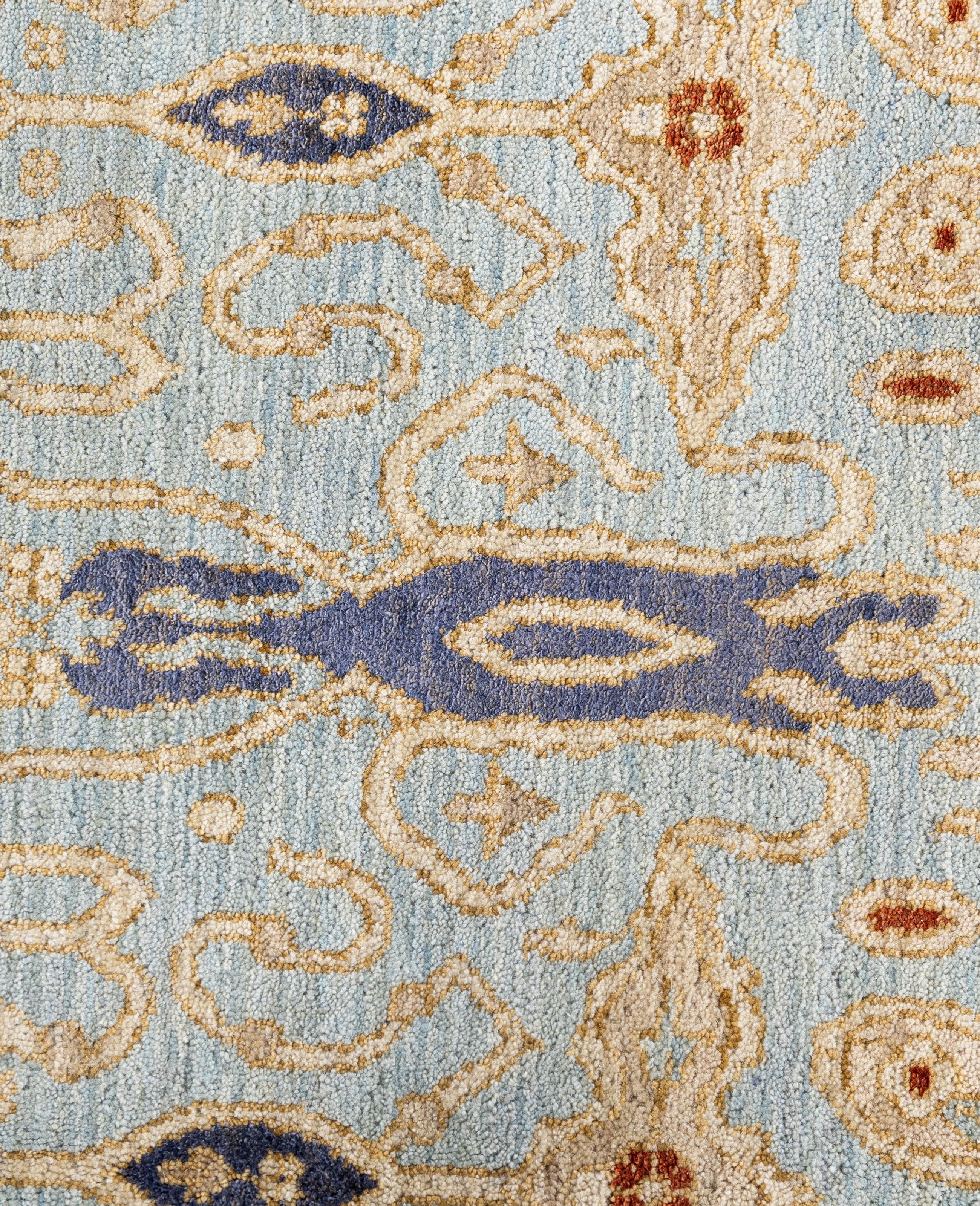 Indien Traditional Floral Wool, Silk Hand Knotted Gray Area Rug 8' 1