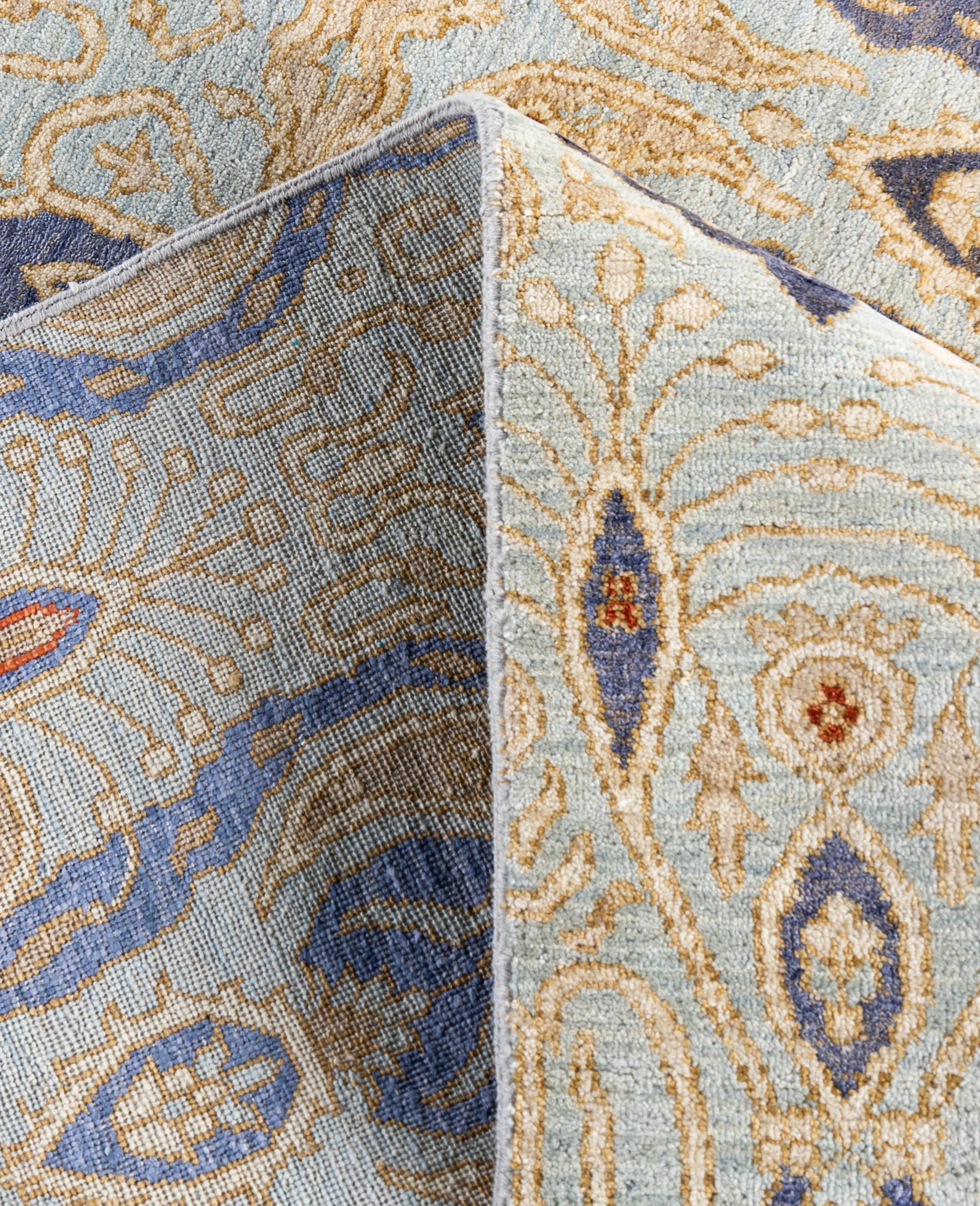 XXIe siècle et contemporain Traditional Floral Wool, Silk Hand Knotted Gray Area Rug 8' 1