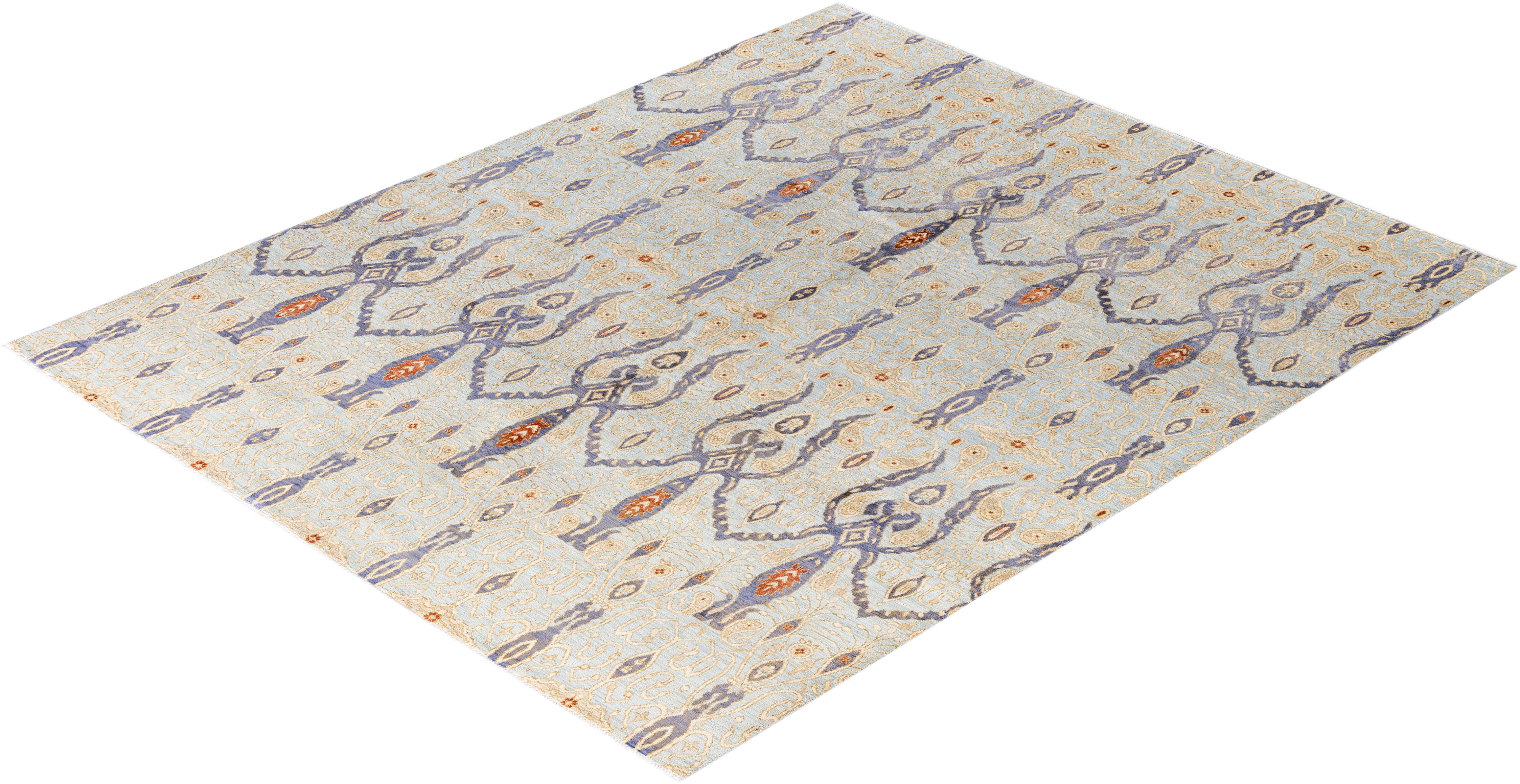 Traditional Floral Wool, Silk Hand Knotted Gray Area Rug 8' 1