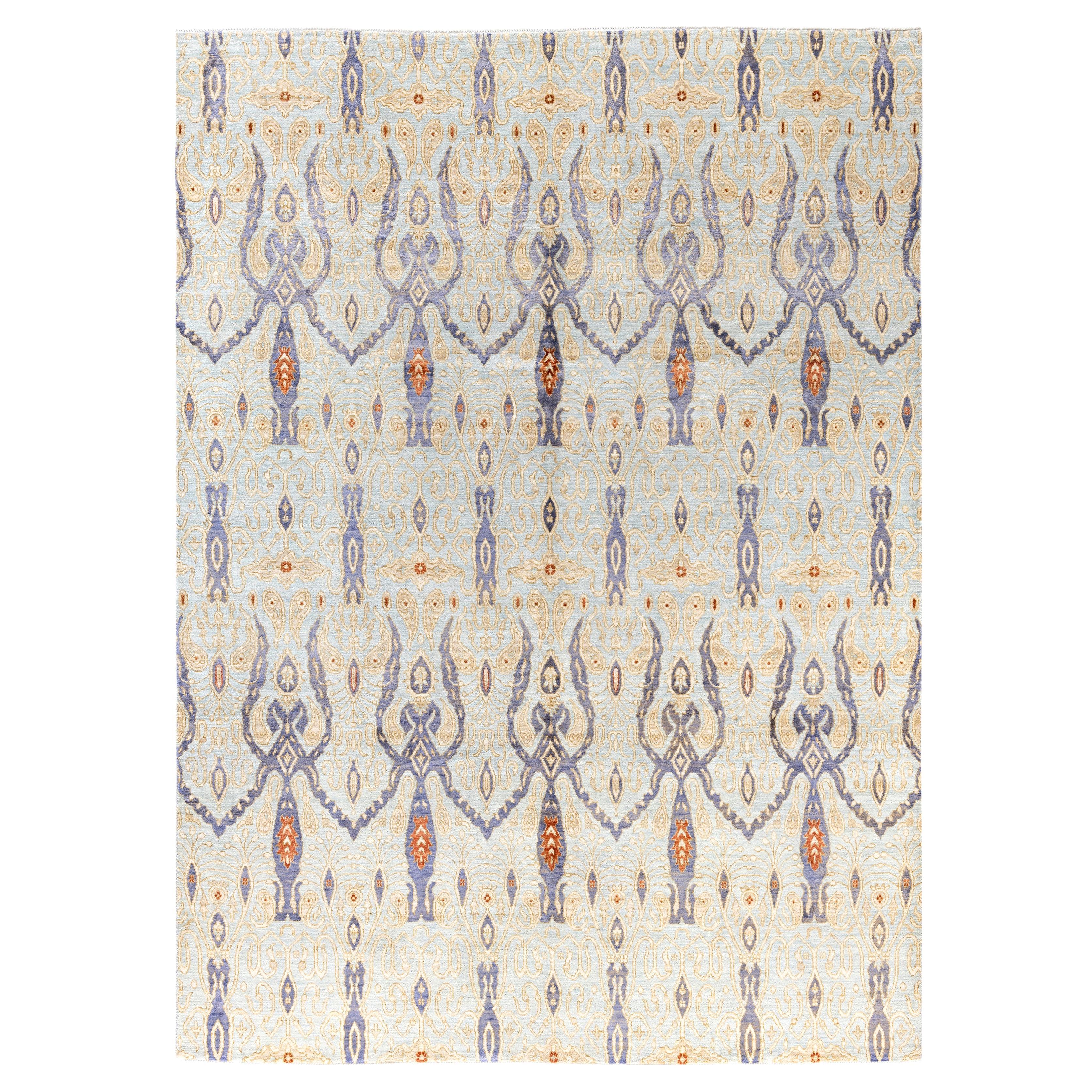 Traditional Floral Wool, Silk Hand Knotted Gray Area Rug 8' 1" x 9' 10" (Tapis traditionnel floral en laine et soie) en vente