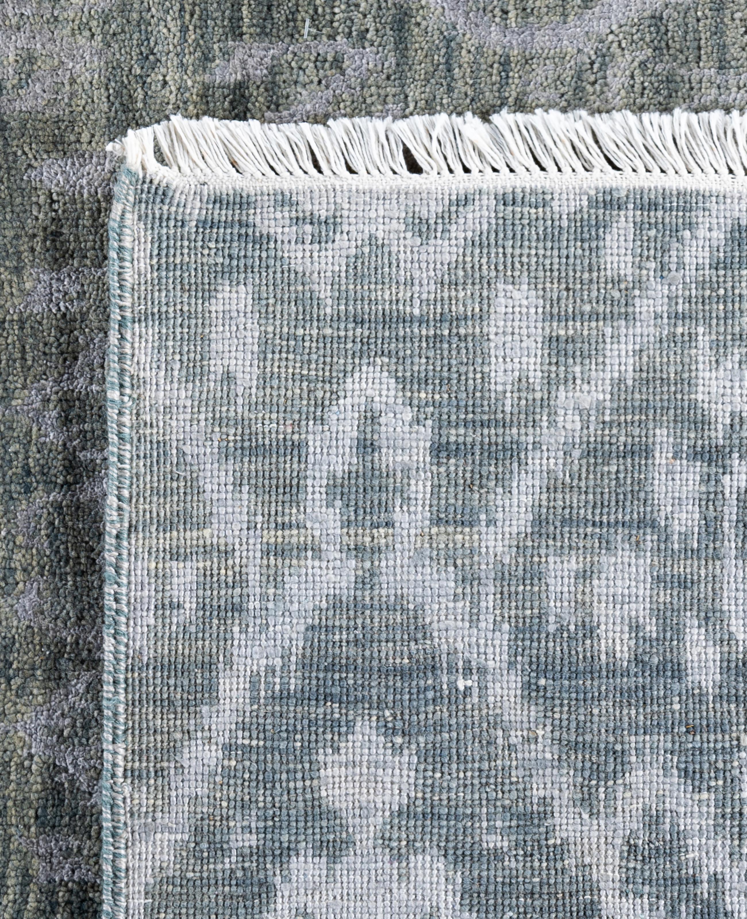 Alfombra Tradicional Floral de Lana y Seda, Anudada a Mano, Gris 8' 10