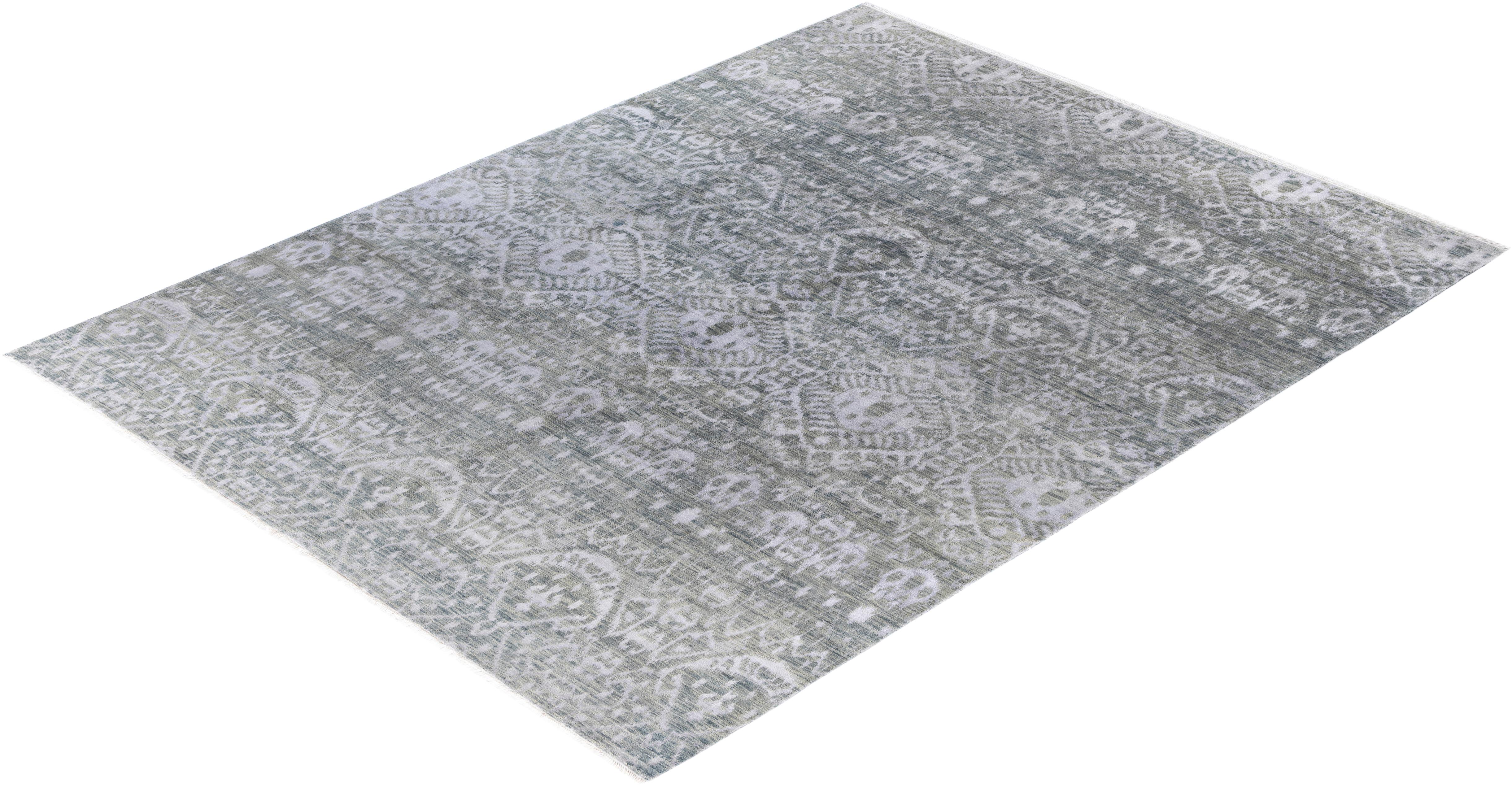Alfombra Tradicional Floral de Lana y Seda, Anudada a Mano, Gris 8' 10