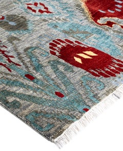 Traditional Floral Wool, Silk Hand Knotted Gray Area Rug 8' 10" x 12' 1"