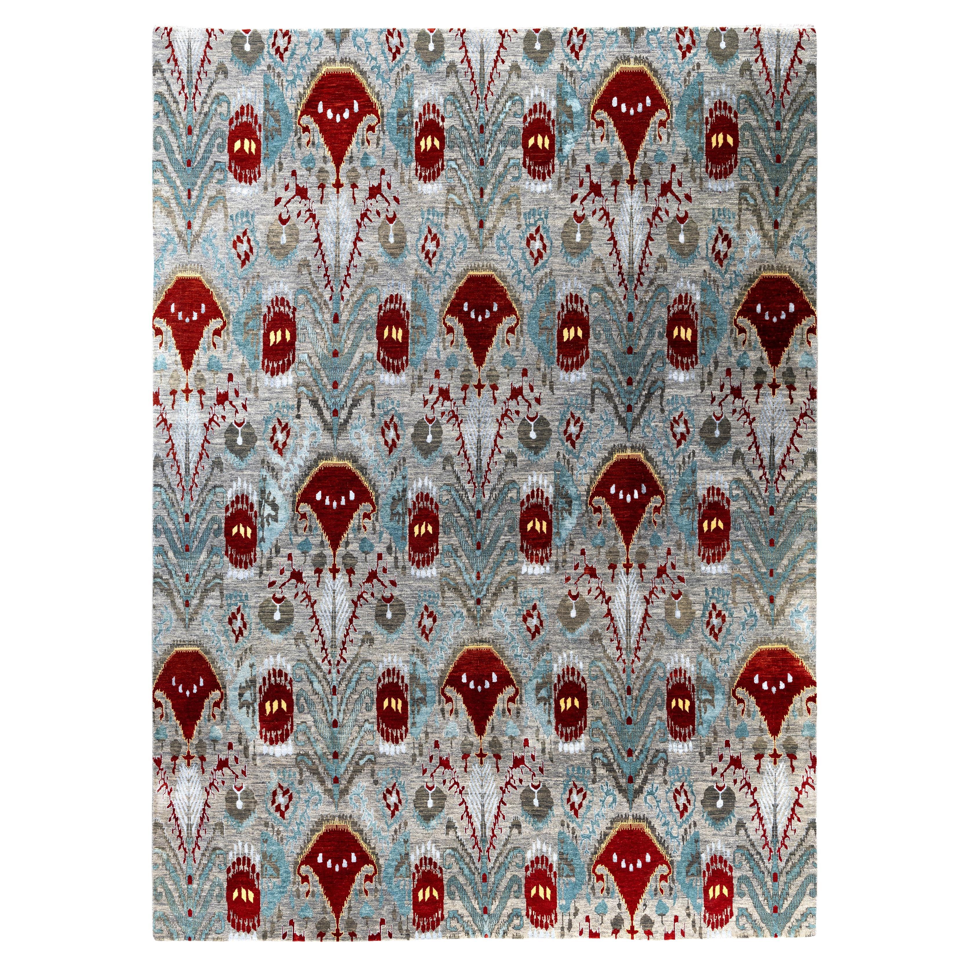 Traditional Floral Wool, Silk Hand Knotted Gray Area Rugs 8' 10" x 12' 1"