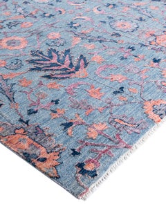 Traditioneller handgeknüpfter grauer Teppich aus Wolle und Seide mit Blumenmuster 8' 2" x 10' 3"