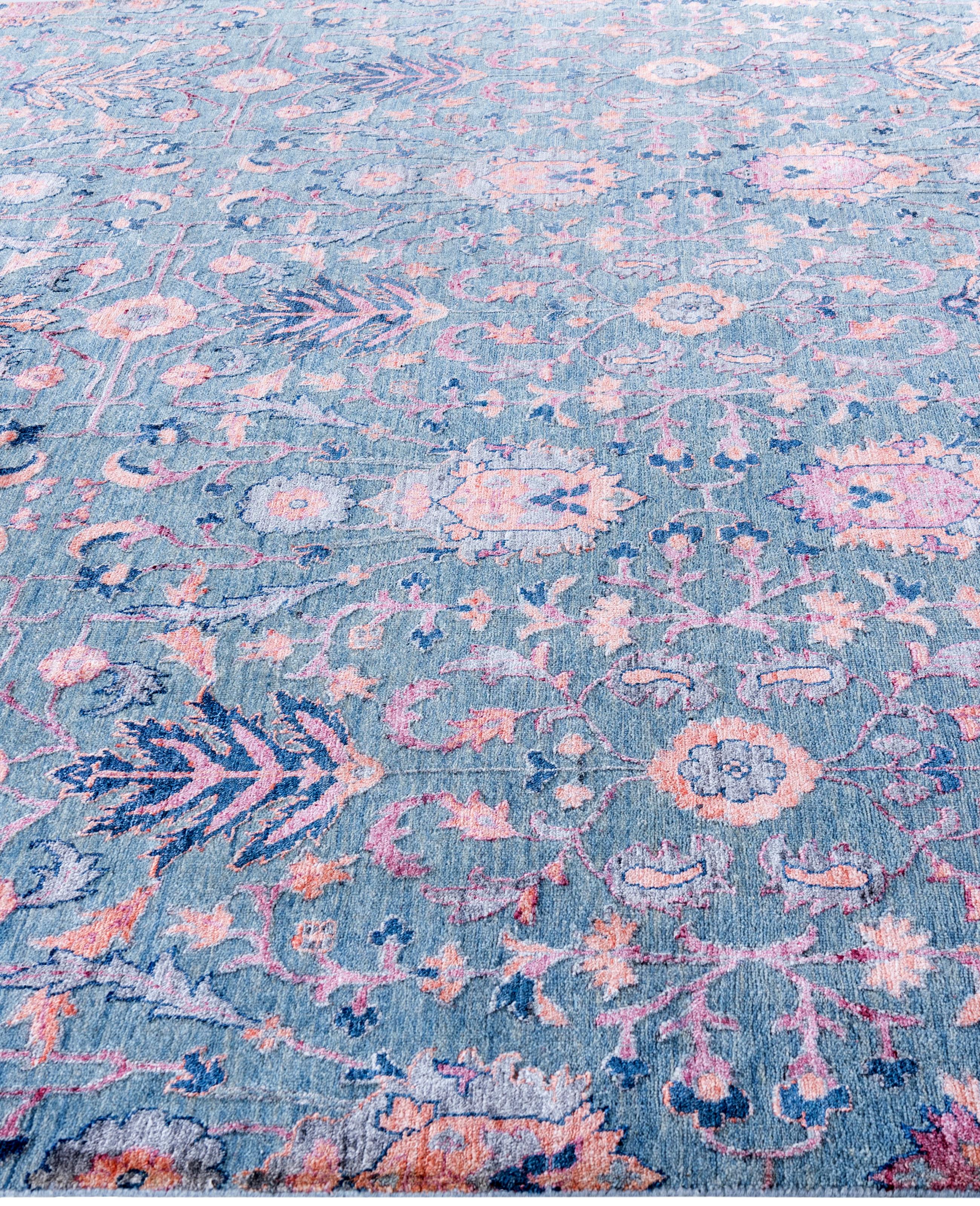 Alfombra Tradicional Floral de Lana y Seda Anudada a Mano Gris 2 x 3 cm Anudado a mano en venta