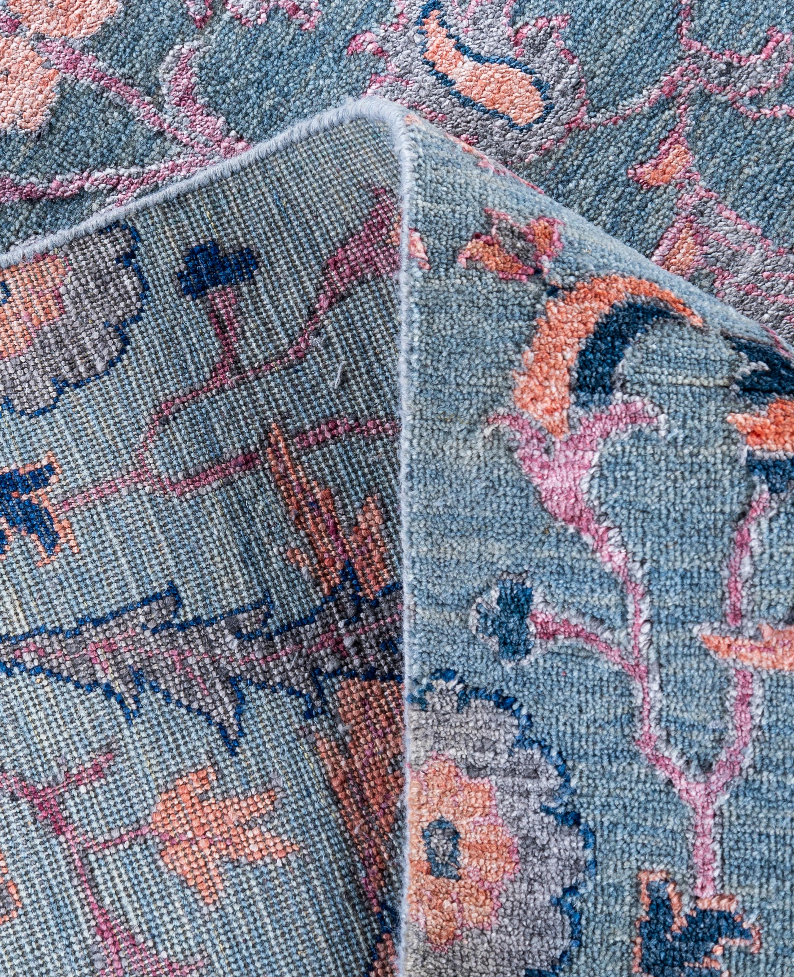 Alfombra Tradicional Floral de Lana y Seda Anudada a Mano Gris 2 x 3 cm Siglo XXI y contemporáneo en venta