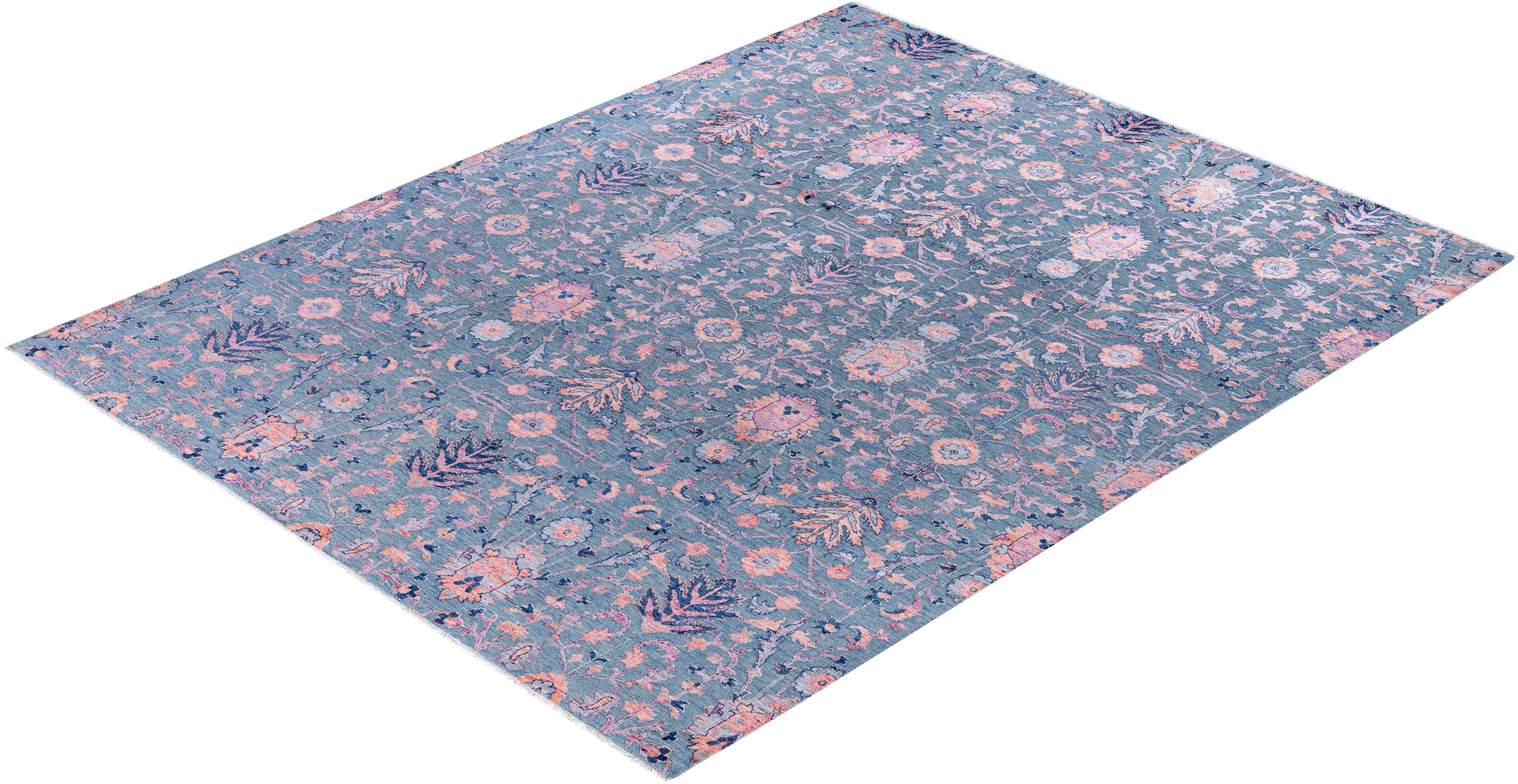 Alfombra Tradicional Floral de Lana y Seda Anudada a Mano Gris 2 x 3 cm en venta 2