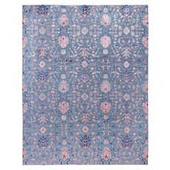 Traditional Floral Wool, Silk Hand Knotted Gray Area Rug 8' 2" x 10' 3" (Tapis traditionnel floral en laine et soie)