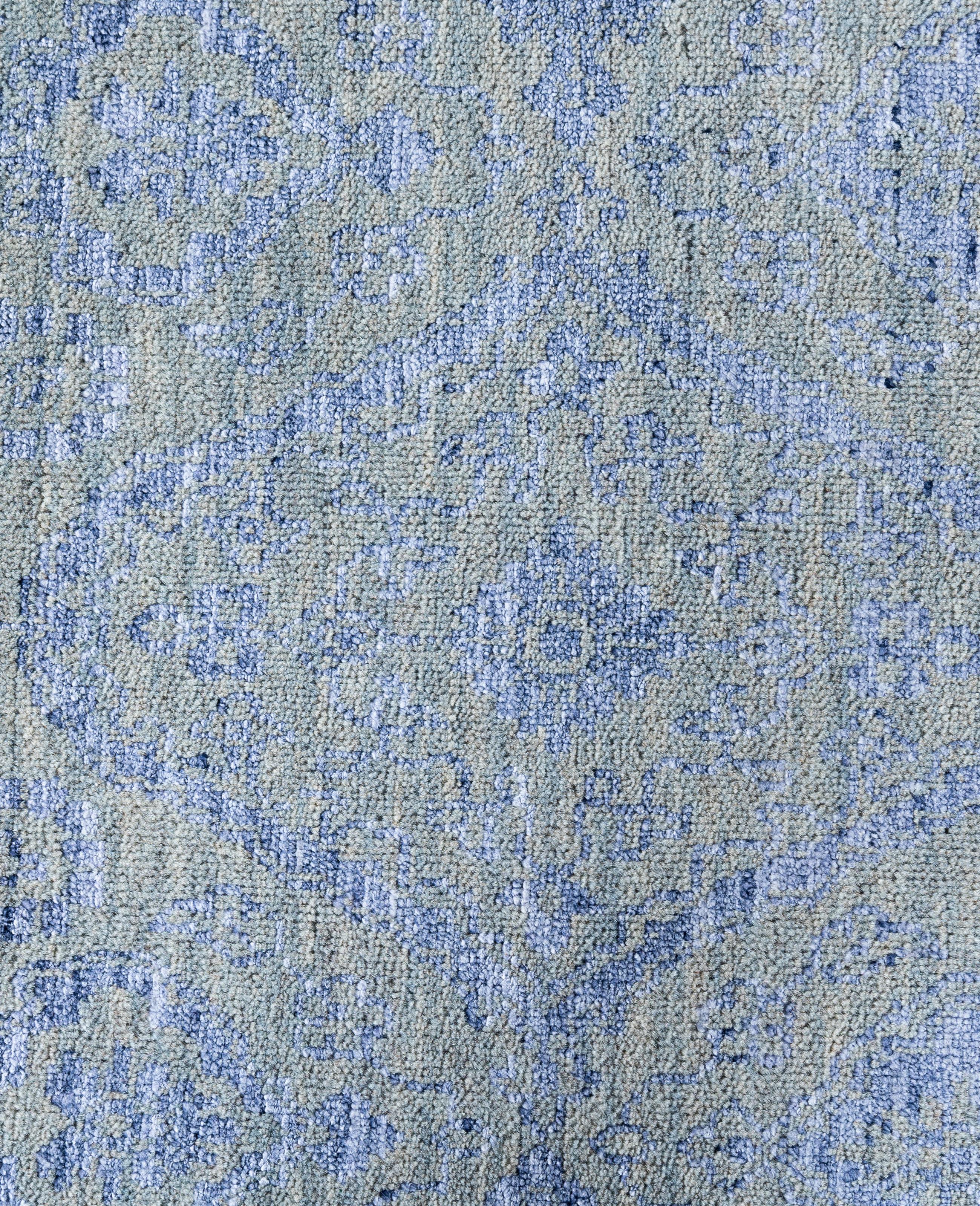 Alfombra Tradicional Floral de Lana y Seda Anudada a Mano Gris 9' 0