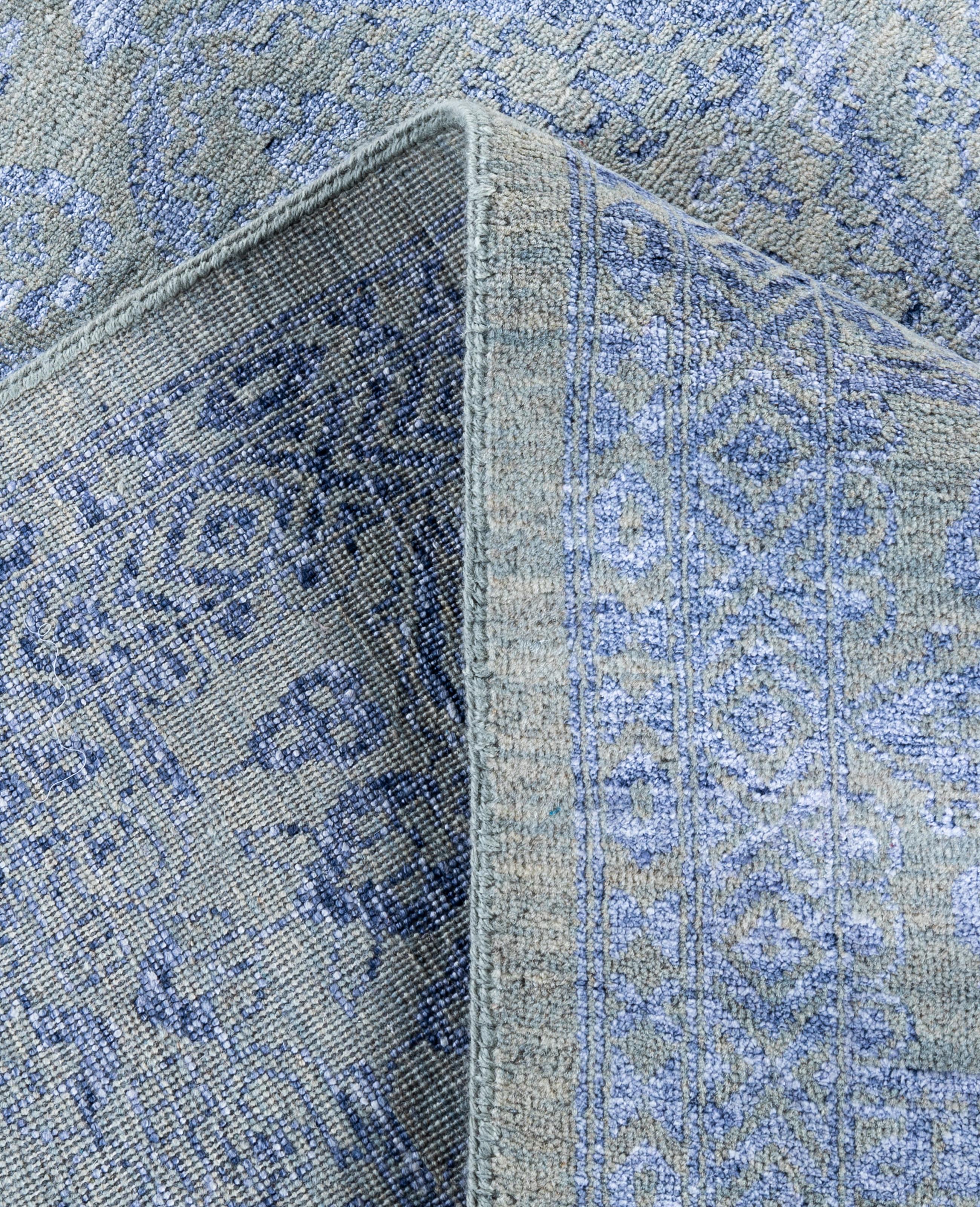 Alfombra Tradicional Floral de Lana y Seda Anudada a Mano Gris 9' 0