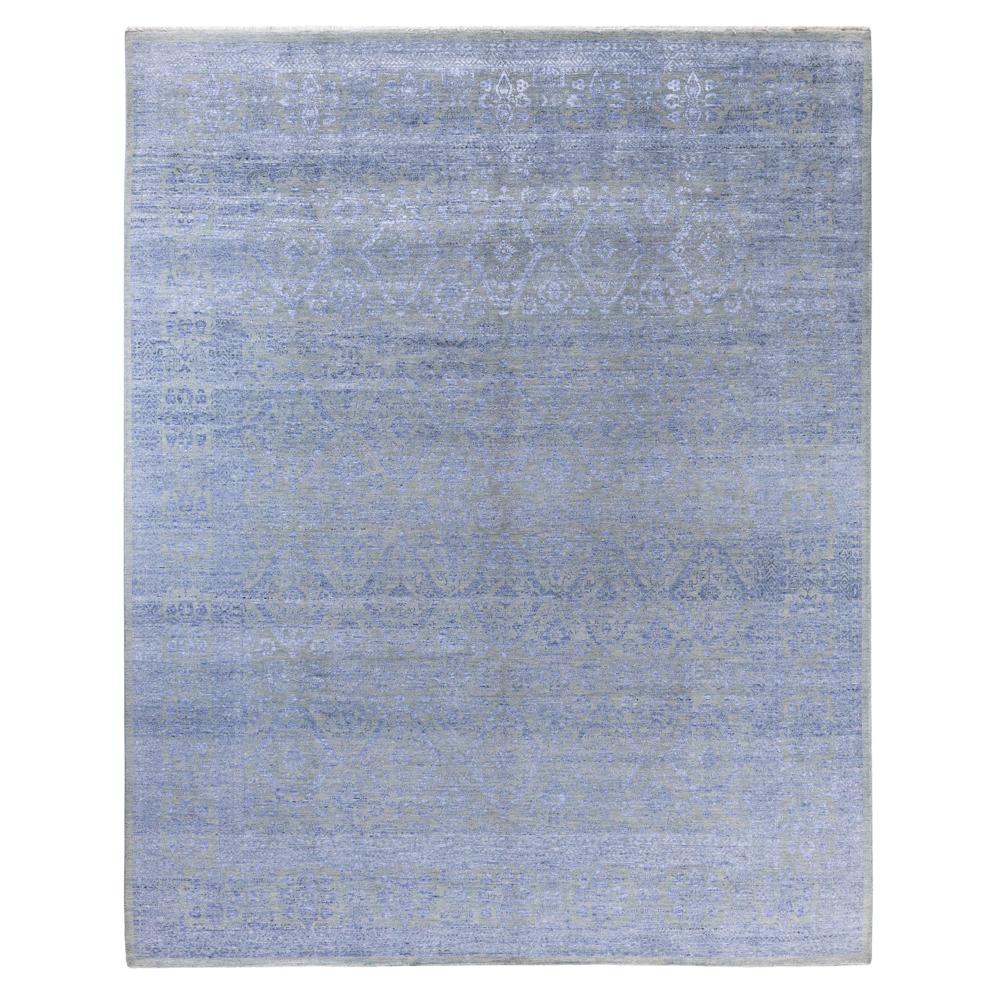 Tapis traditionnel gris noué à la main en laine et soie 9' 0" x 11' 0"