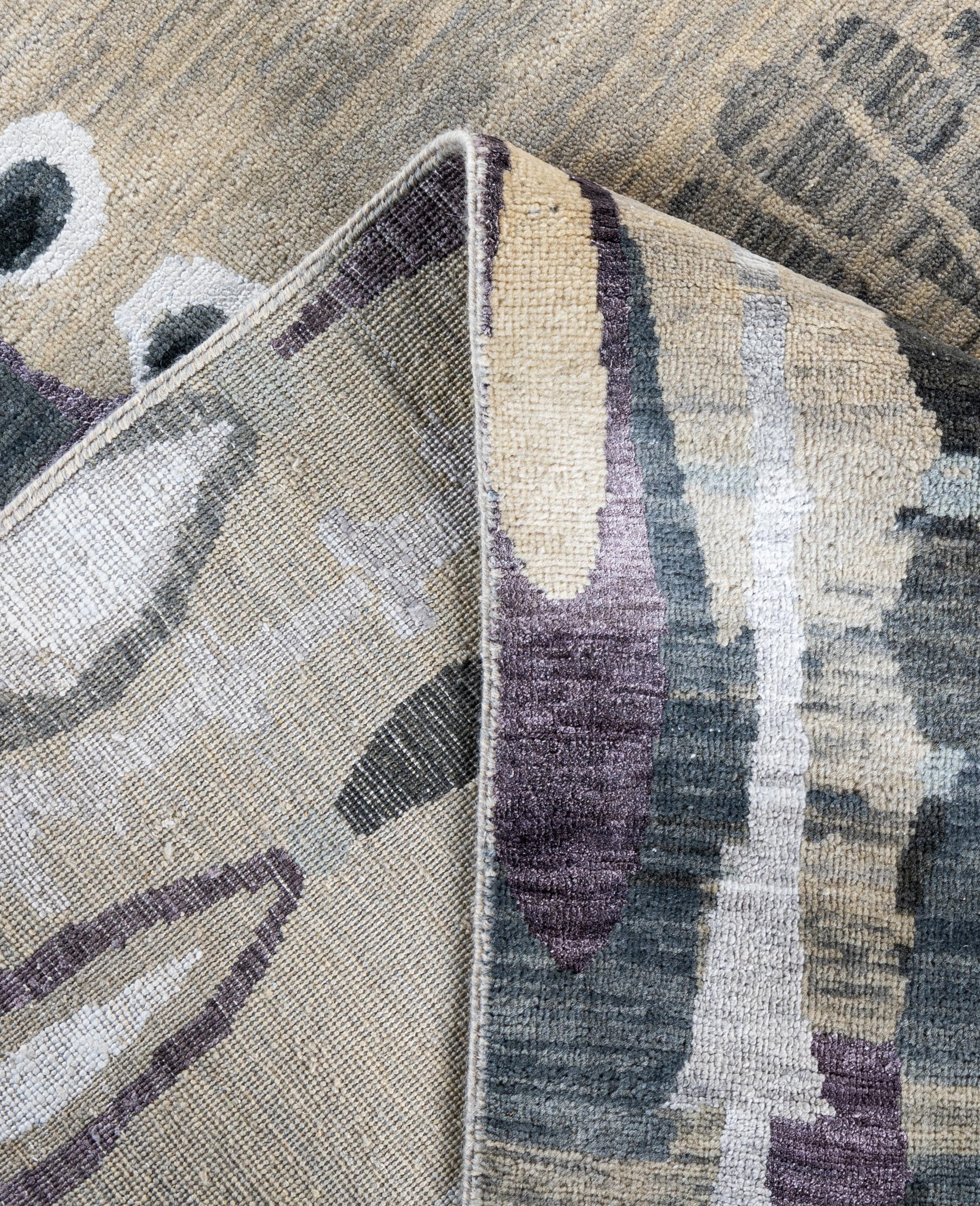 XXI secolo e contemporaneo Traditional Floral Wool, Silk Hand Knotted Gray Area Rugs 9' 0