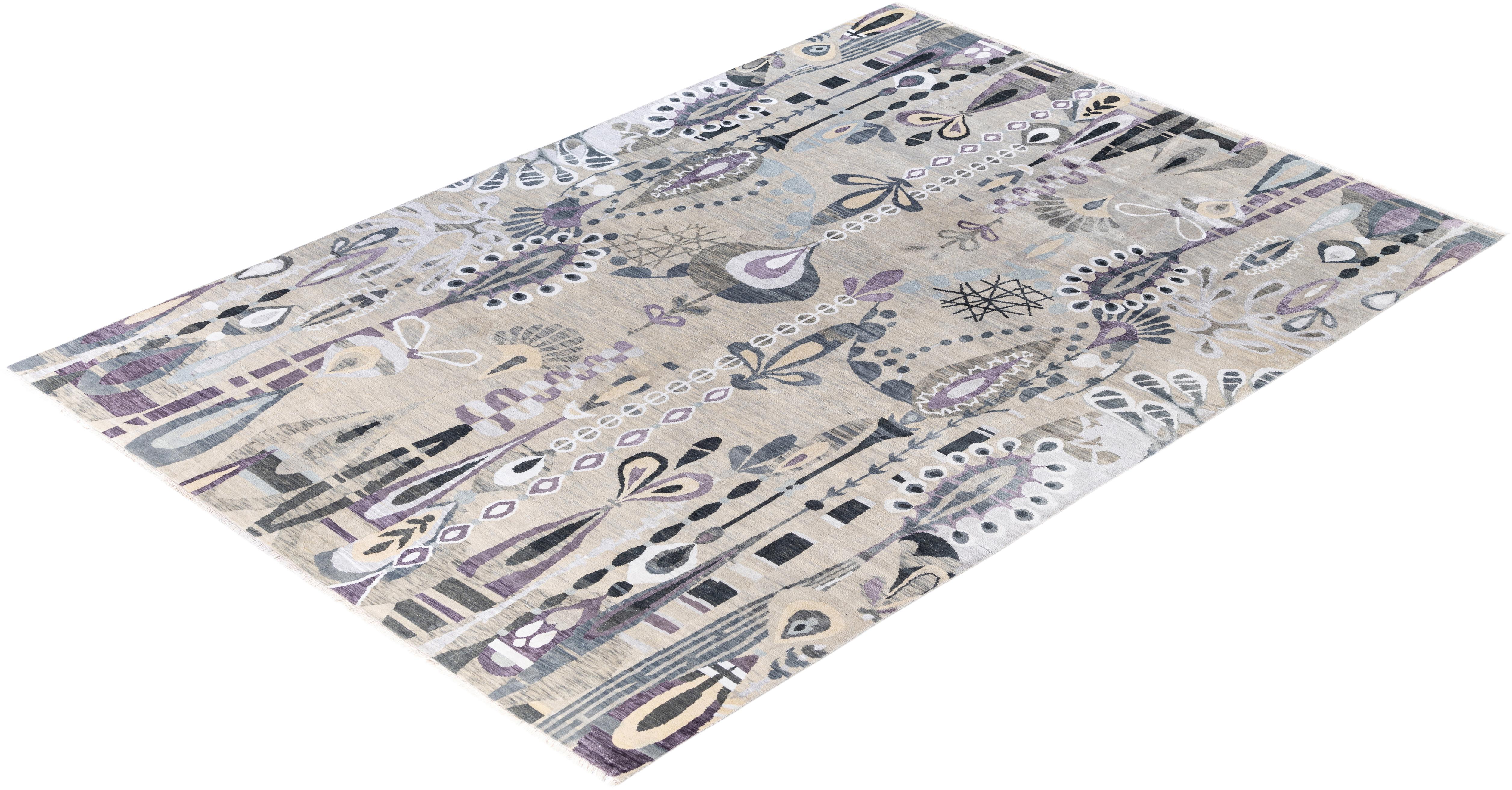 Traditional Floral Wool, Silk Hand Knotted Gray Area Rugs 9' 0