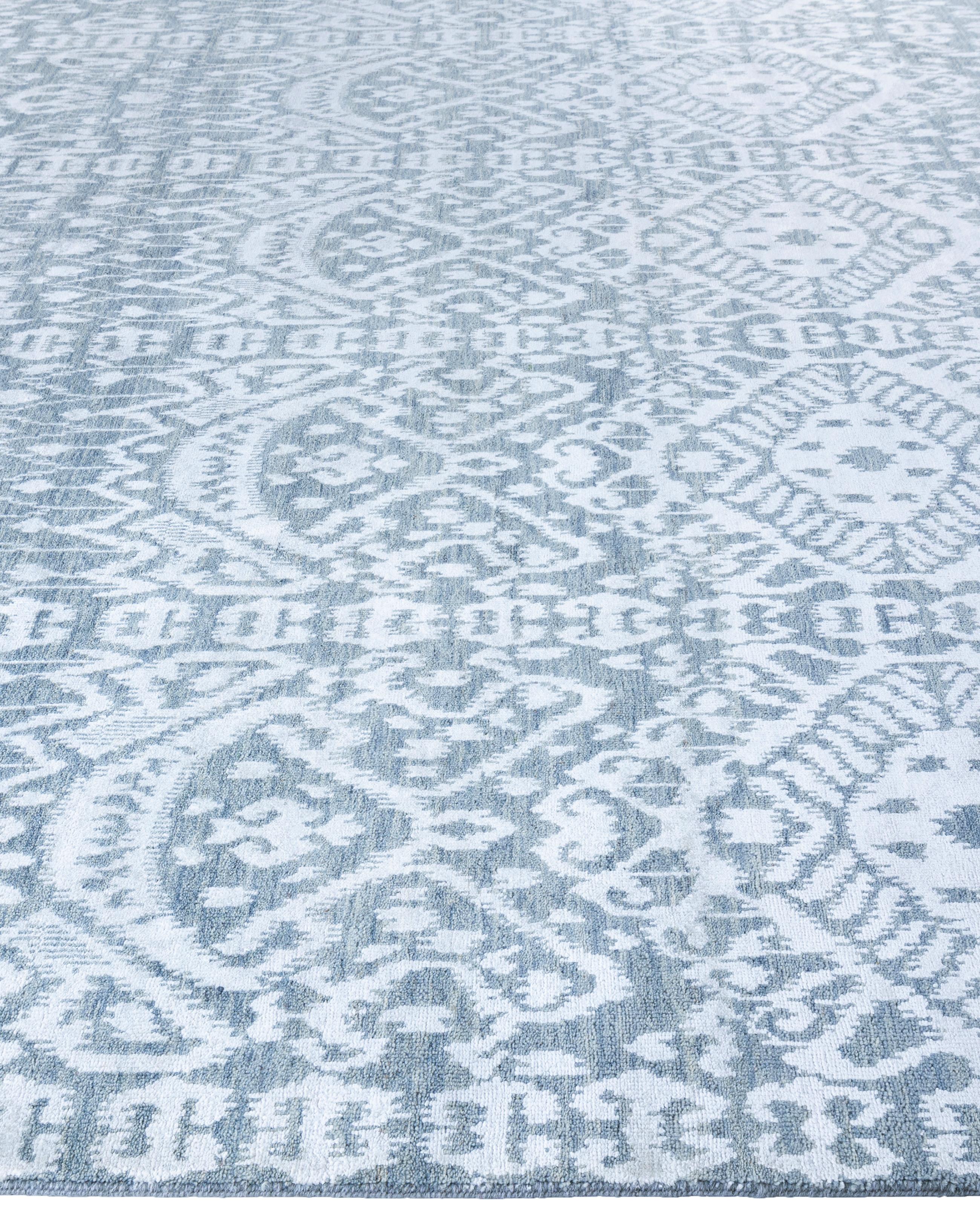 Noué à la main Tapis traditionnel gris noué à la main en laine et soie 9' 1